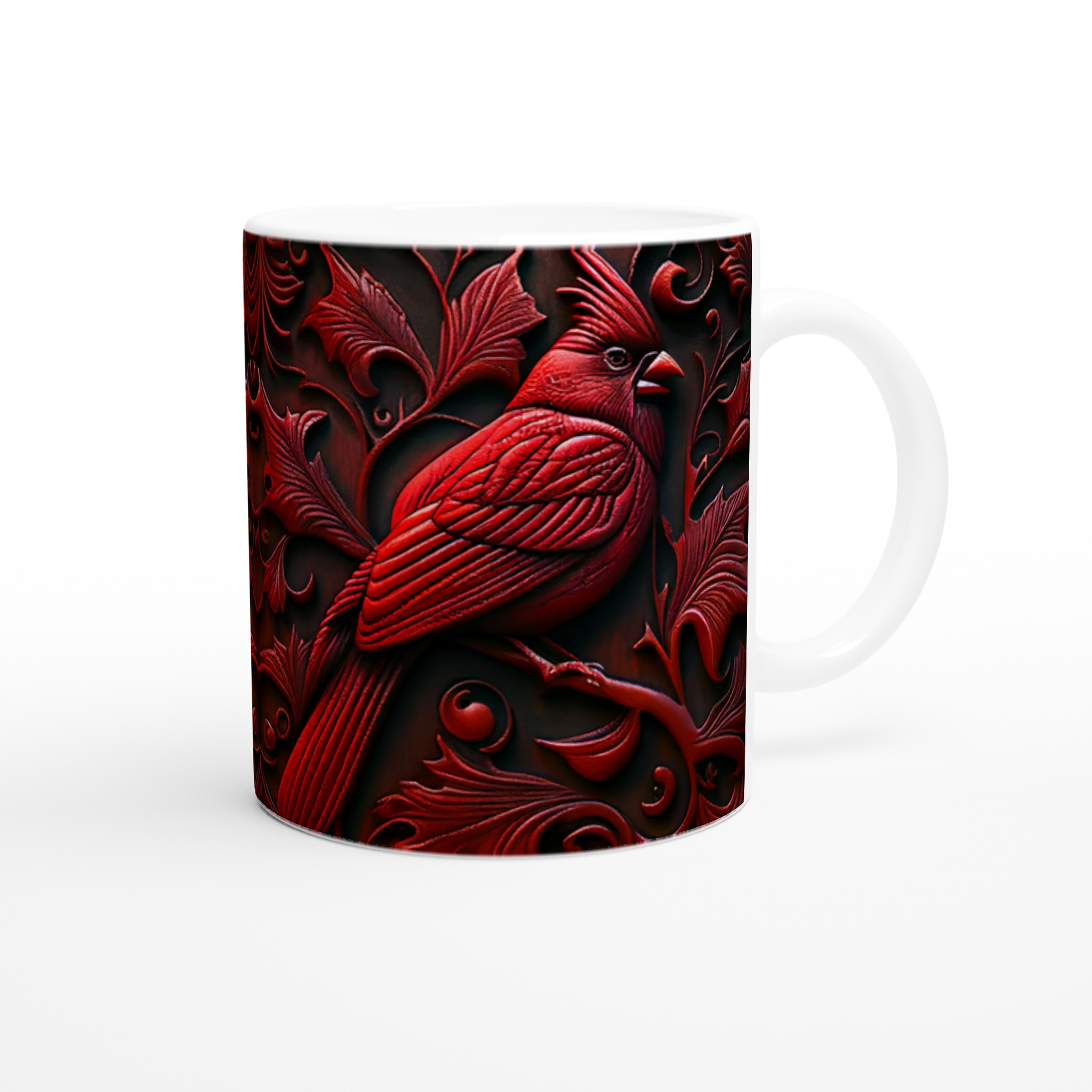 Vit 11oz keramikmugg med elegant kardinalfågelmotiv i djup röd – välj din favoritfärg 9 bbd7ee8a-959d-4542-9068-71bbde5608ad