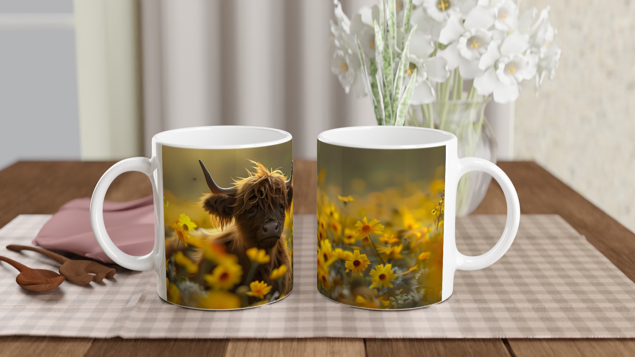 Söt Långhårig Ko i Blomsterfält 11oz Keramisk Mugg – Välj bland 7 Livfulla Färger! 10 bbda97f2-d3ed-4dc4-ab4f-f5dda150344a