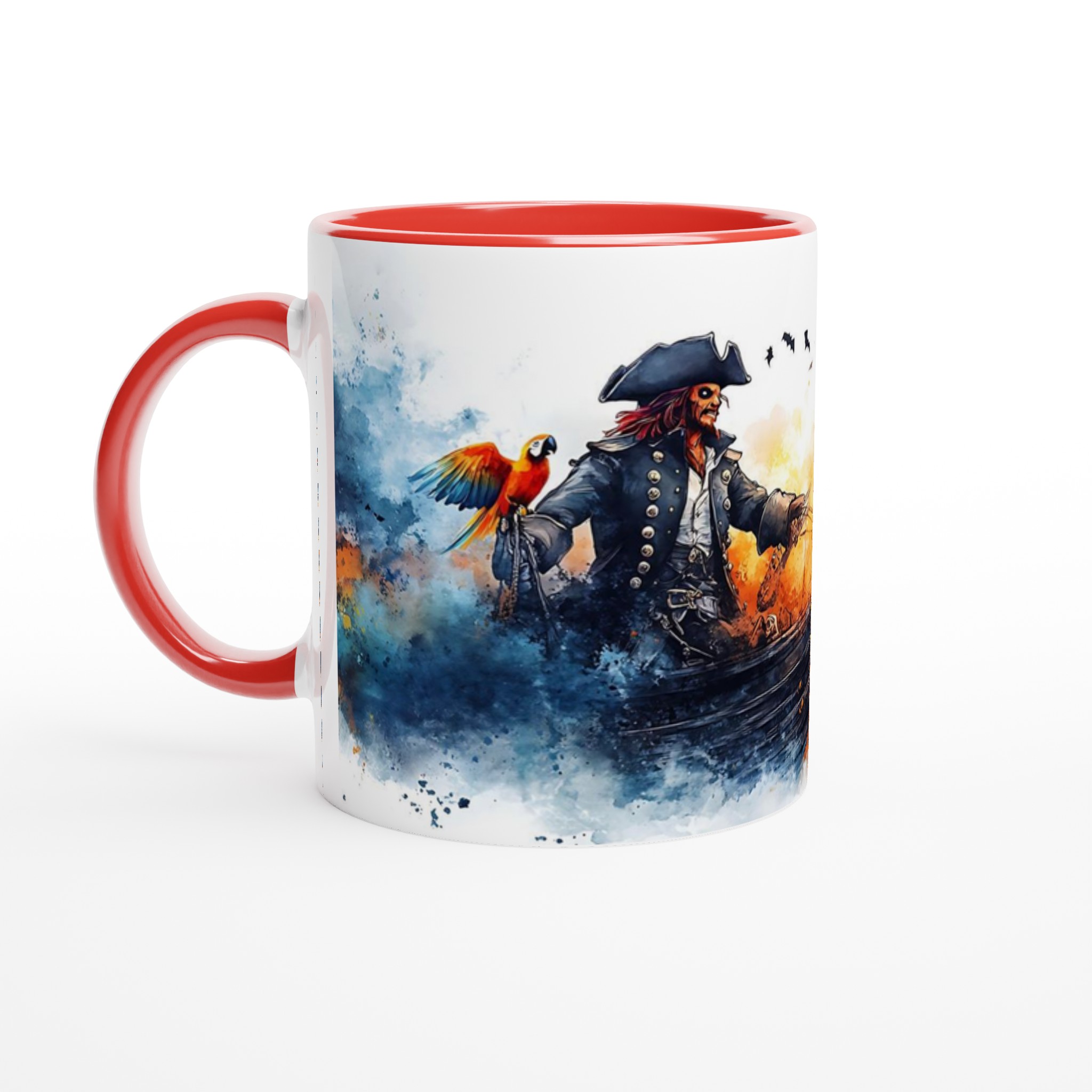 Piratmugg – Äventyrlig Vattenfärgsskäppare med Papegoja – 11oz Keramisk Mugg i Valfri Färg 5 bbfd0c11-3d9d-4b36-97ce-4d04869c91f0