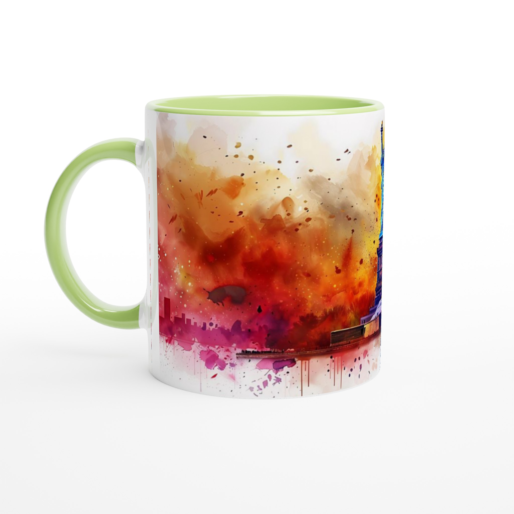 Frihetsgudinnan Akvarell Mugg - New Yorks Skyskrapor i Levande Färgstänk, 11oz Keramik 7 bbfde63b-c022-4684-b8c3-35f2809dde59