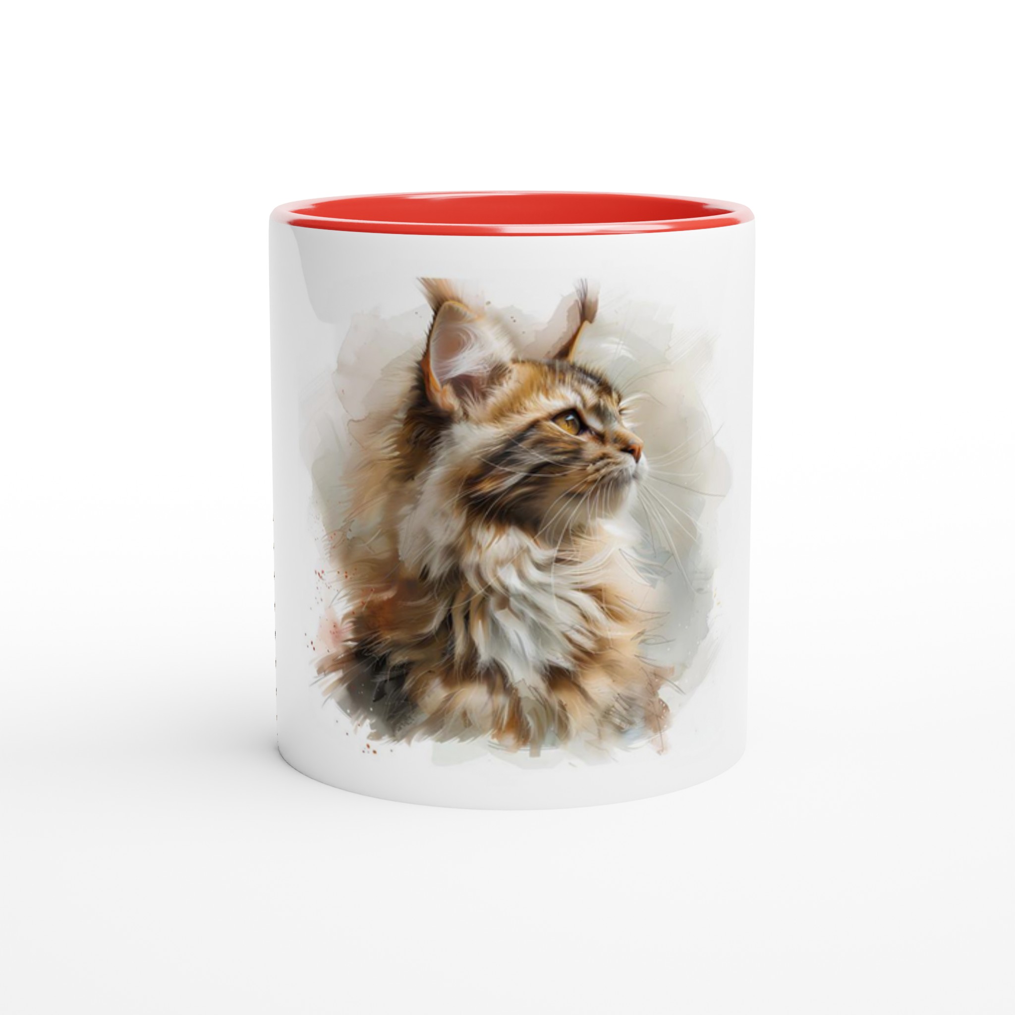 Konstnärlig Maine Coon Katt Keramisk Mugg - 11oz med färgad insida och handtag i sex djärva nyanser 2 bc720753-8ce3-4ce9-9c19-951ce0e023cd