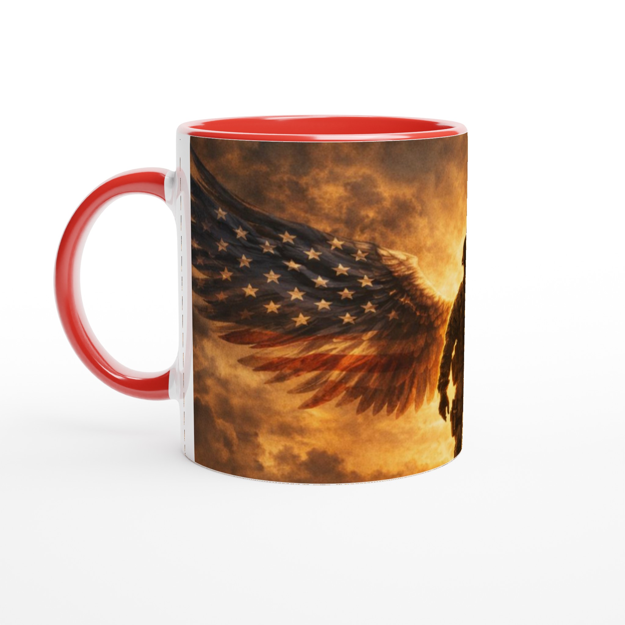 Vit 11oz keramisk mugg med patriotiskt ängelmotiv – välj din favoritfärg för kraftfull stilstilståndning 5 bc758b0d-8e99-452d-be4c-34cab386476e