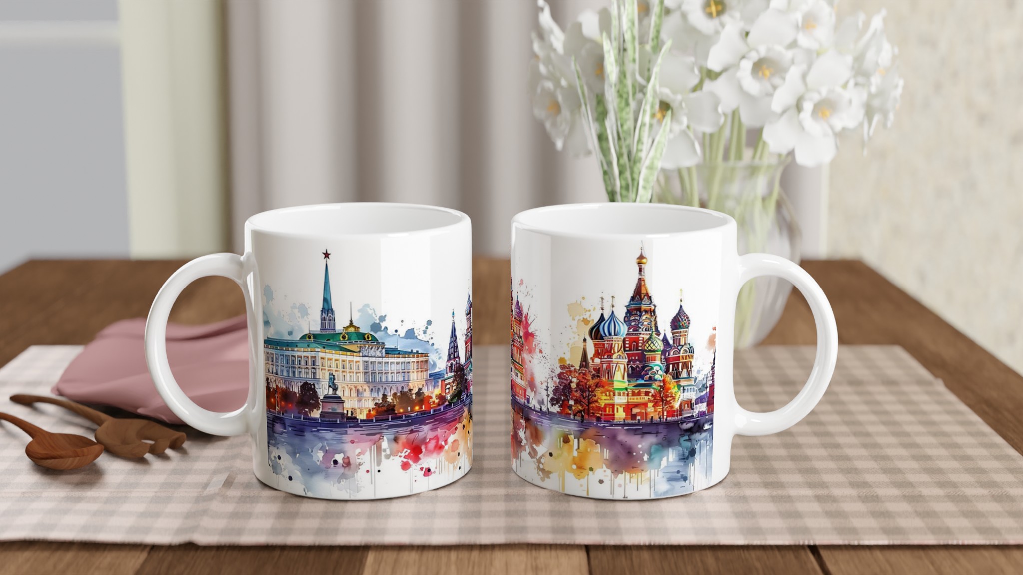 Abstrakt Moskva Vattenfärg Mugg - Livfulla Landmärken & Kreml Skyline 10 bc8f69f7-2f61-4395-8e31-900877f1d552