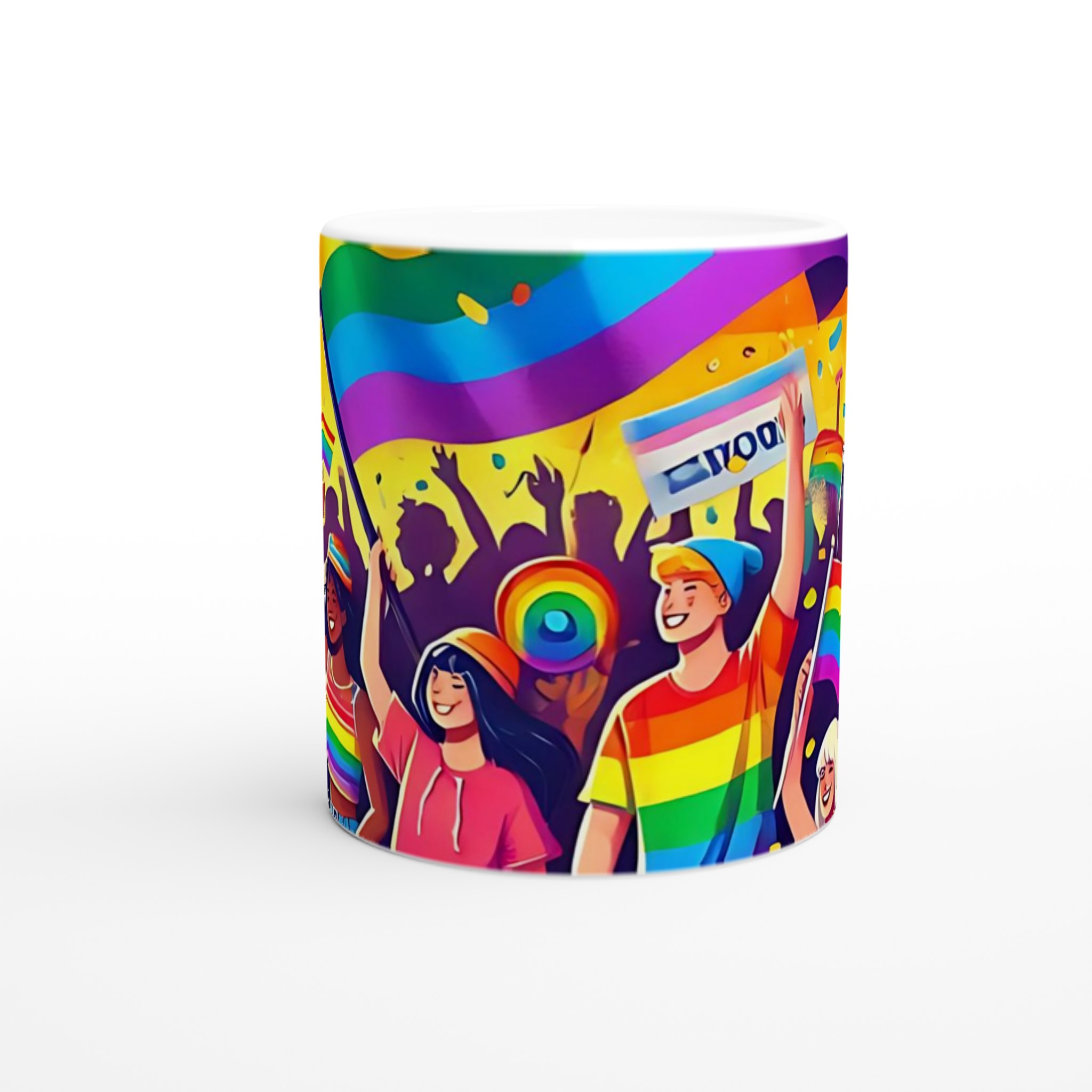 Vit 11oz keramisk mugg med färgstarka Pride- och regnbågsmotiv i ditt val av sju levande färger 8 bca1efa9-d1a6-49d0-b29a-4553c6ba5335