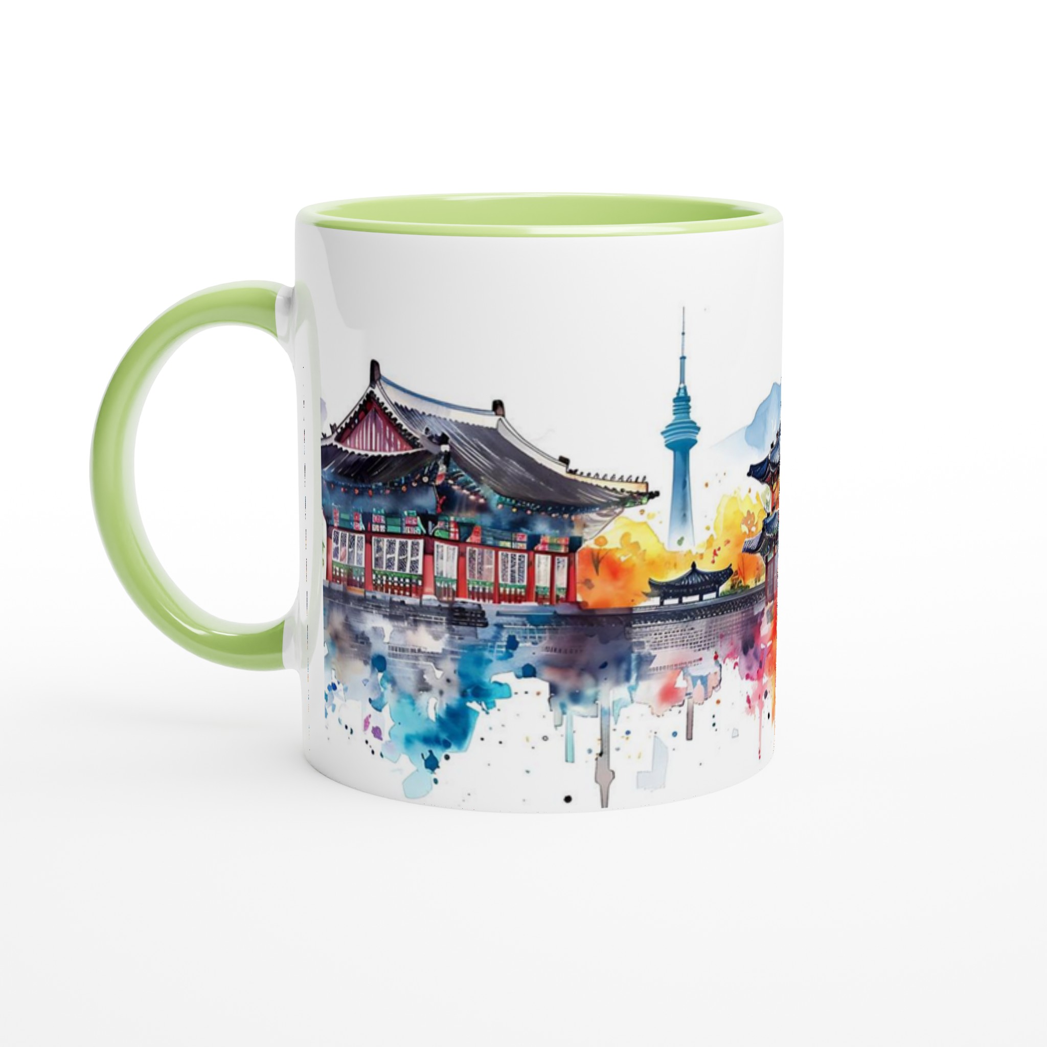 Seoul Akvarell Mugg – Levande Tempel & Stadssilhuett i valfri färg 7 bca30902-5aee-41fe-b130-2b07ad307eba