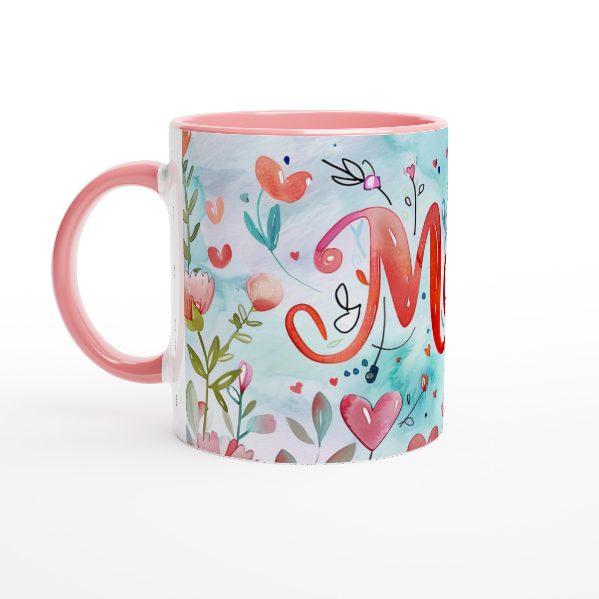 Charmig Vit 11oz Keramisk Mugg med Blomstrande 'Mom'-Design i Varma Röda Toner 7 bca3c48d-29c3-41ec-aa31-b196bc499863