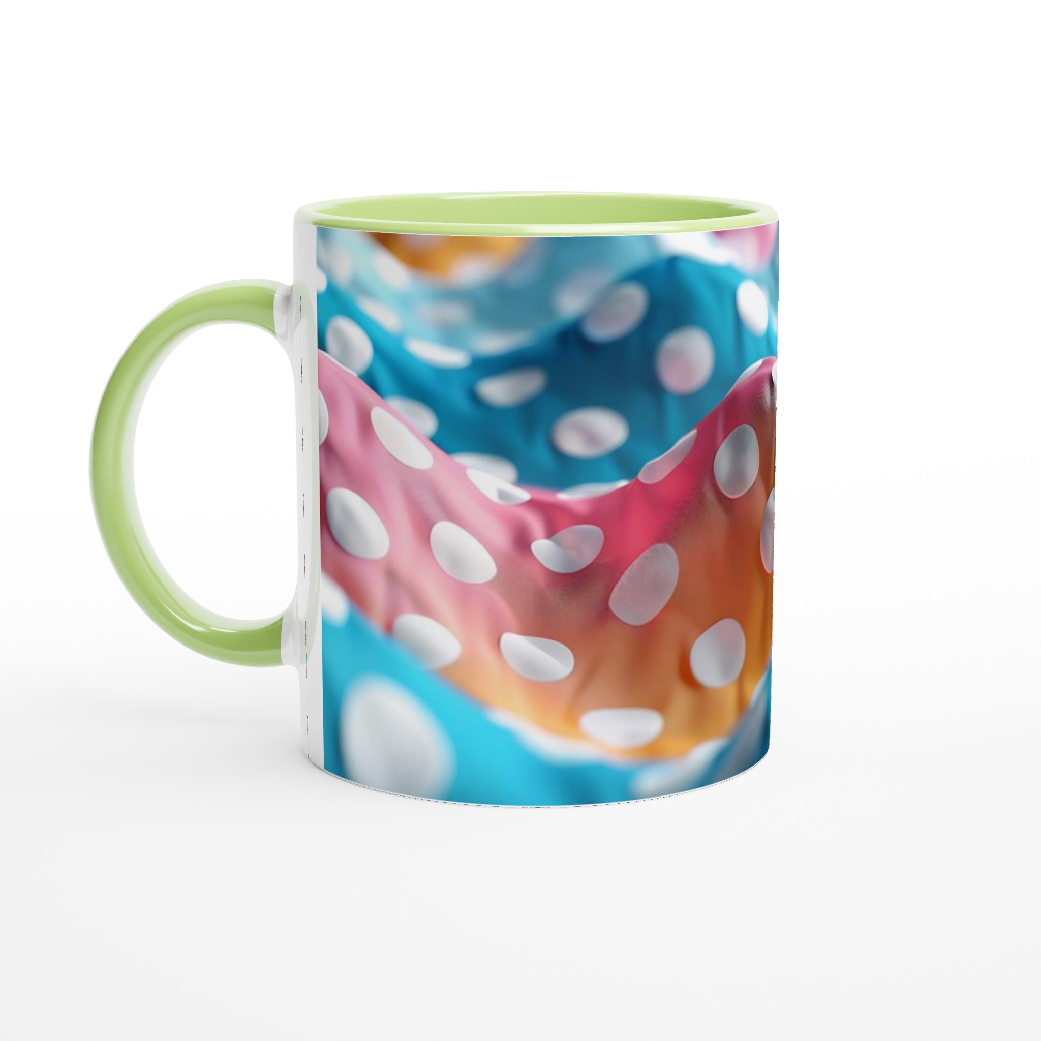 Mönstrad 11oz Keramisk Mugg: Färgglad Design med Vita Prickar i Ditt Val av Färg 7 bcefffac-2ce7-48d8-83fa-d6f1bf2b32c0