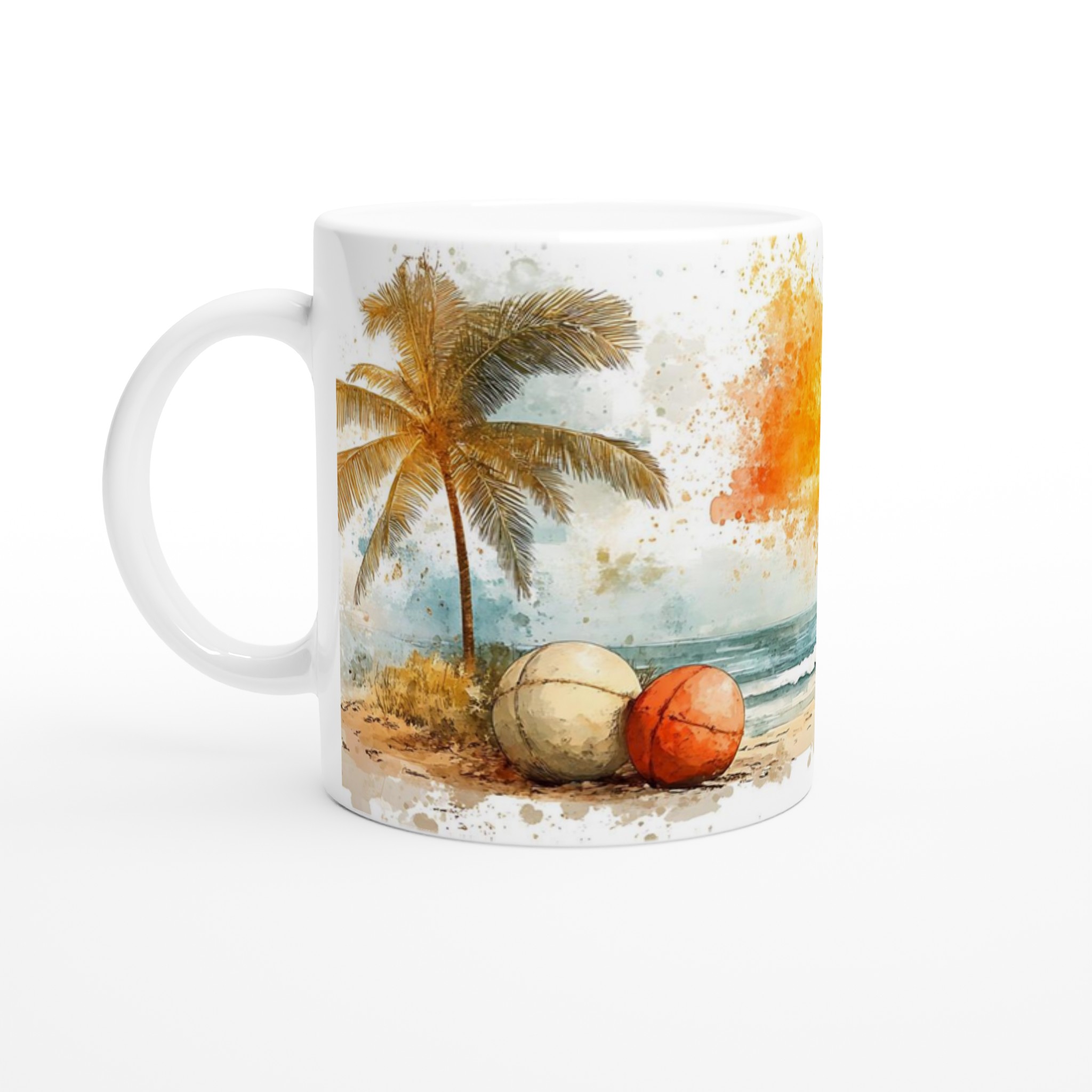 Tropisk Strand Mugg - 11oz Keramisk Kaffekopp med Surfmotiv & Palmträd i Akvarellstil, Välj bland Flera Färger 1 bcf2e886-1117-4fda-88cd-d9d6512b3ad4
