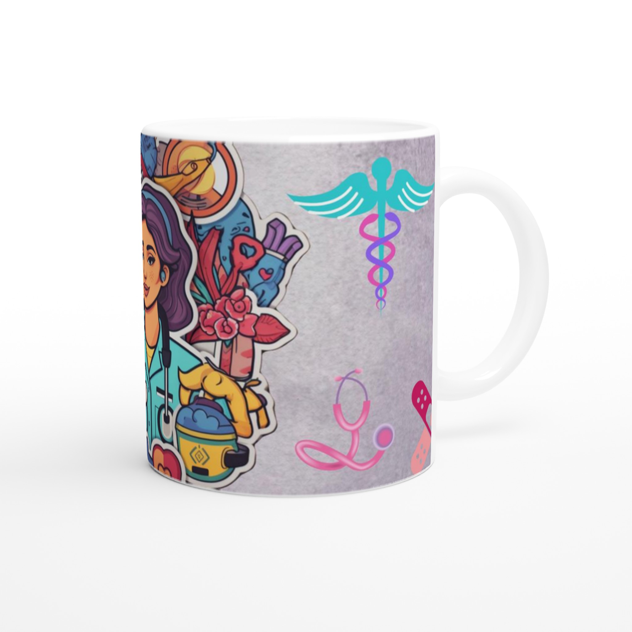 Vit 11oz keramisk mugg med färgstarkt hyllning till vårdhjältar – välj bland sju färgval 9 bd7011ff-c187-4454-a8da-d50e1bc31ac0