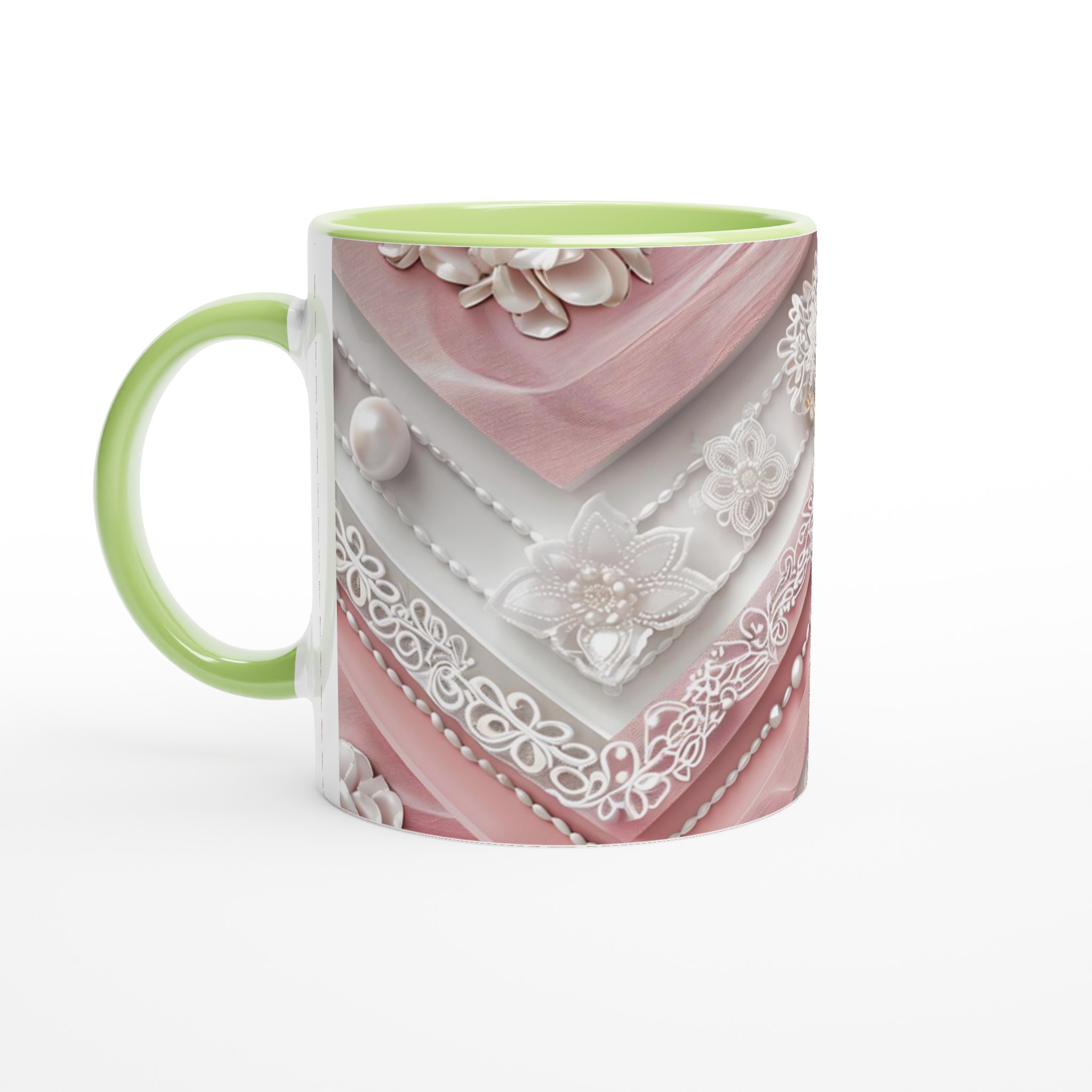 Vit 11oz keramisk mugg med elegant rosa och pärlinspirerat mönster – välj din favoritfärg 7 bd916601-b45c-4ec9-bd34-27dbca4cc90f