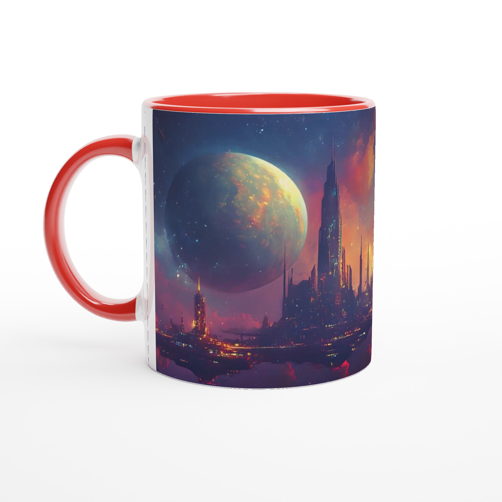 Futuristisk Stad vid Skymningen 11oz Keramikmugg – Drömsk Sci-Fi Vibe i Flera Färger 5 bd93cf66-909b-4b16-871c-589d60fd3cf9