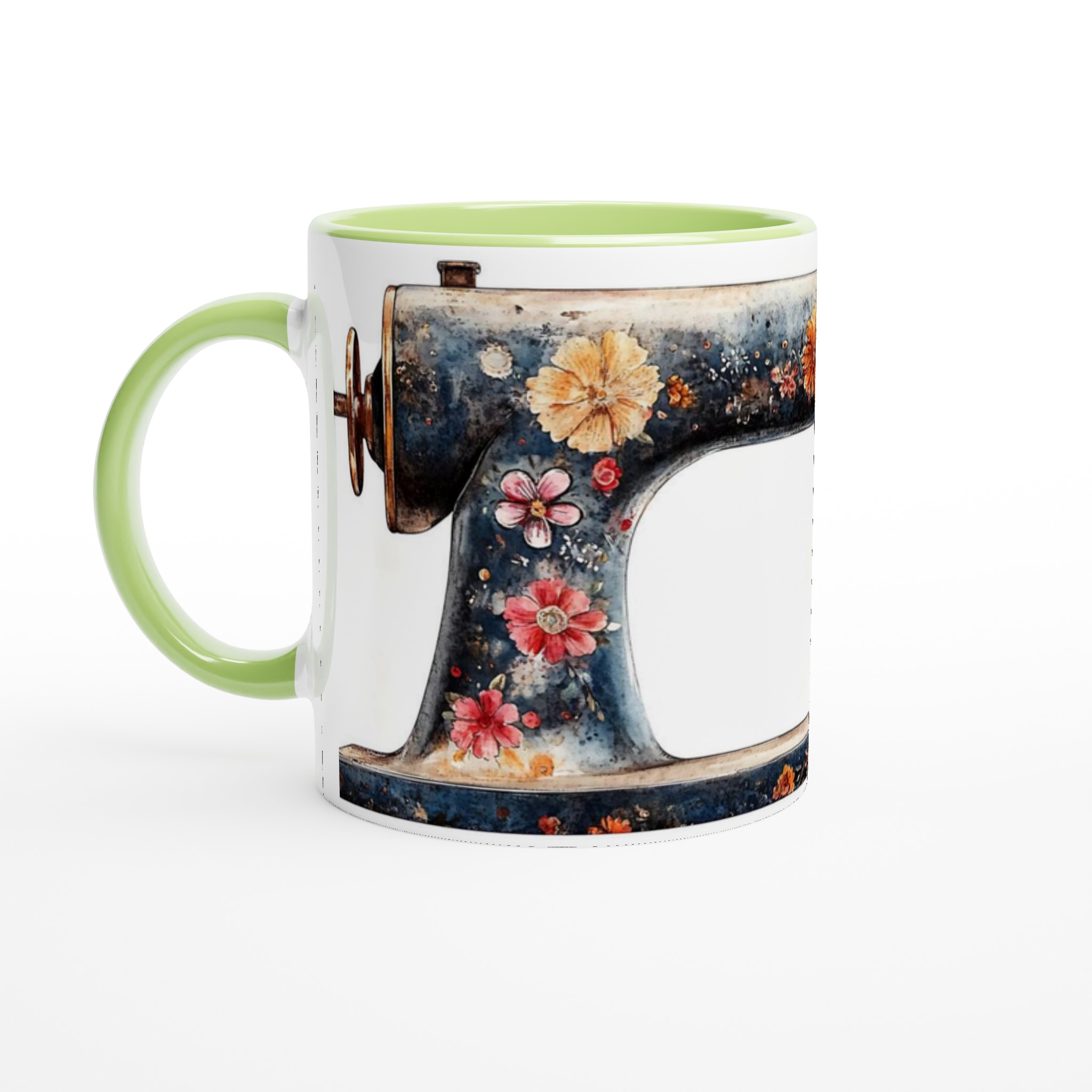 Vintage Symaskin Mugg: Blommigt Akvarellmotiv i 7 Färger – 11oz Keramisk Kaffe- & Temugg 7 be37d840-673c-4d08-bf69-981d46085308