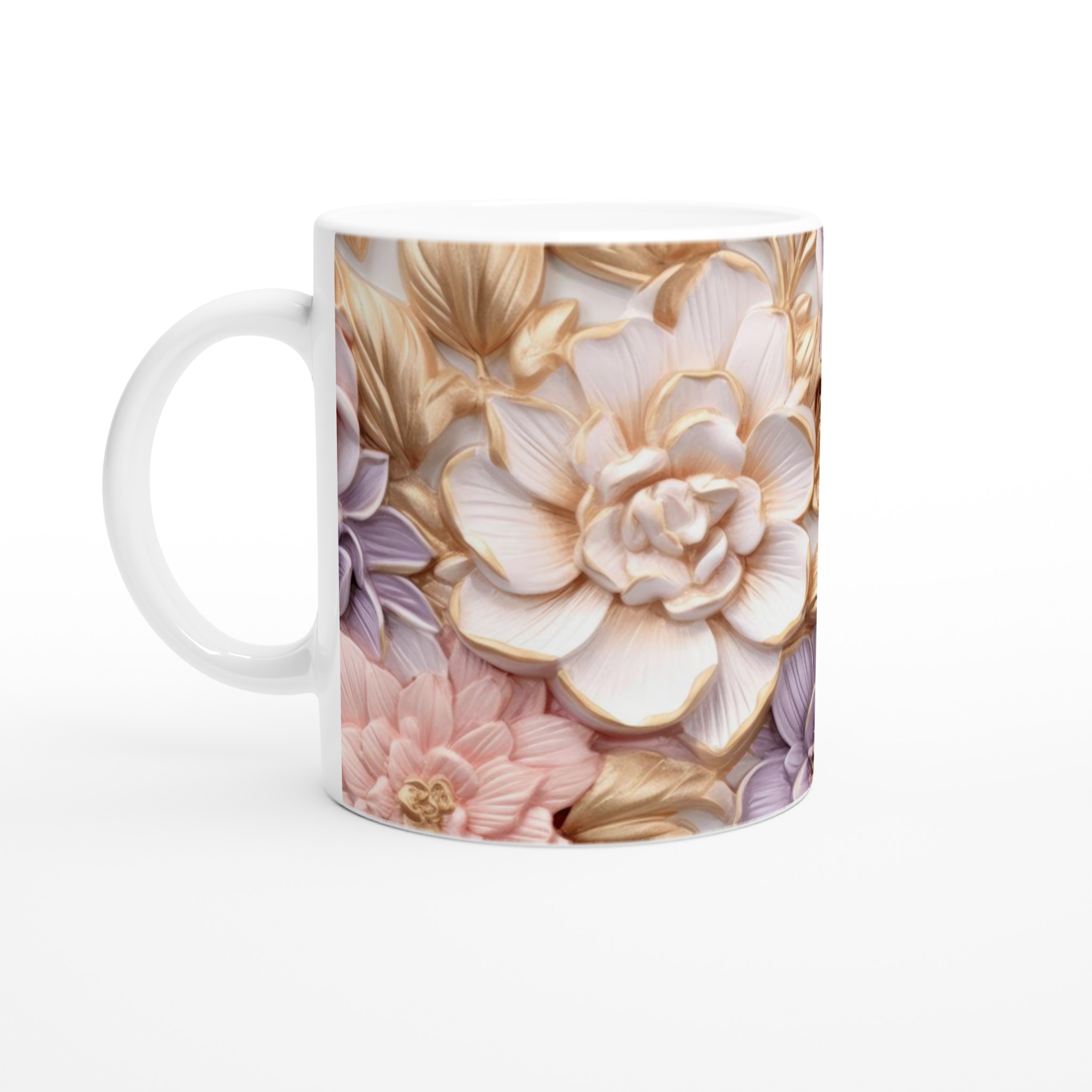 Vit 11oz keramisk mugg med elegant blomsterdesign i flera färger 1 be749bbe-e1a7-460d-90ef-b6a72daed912