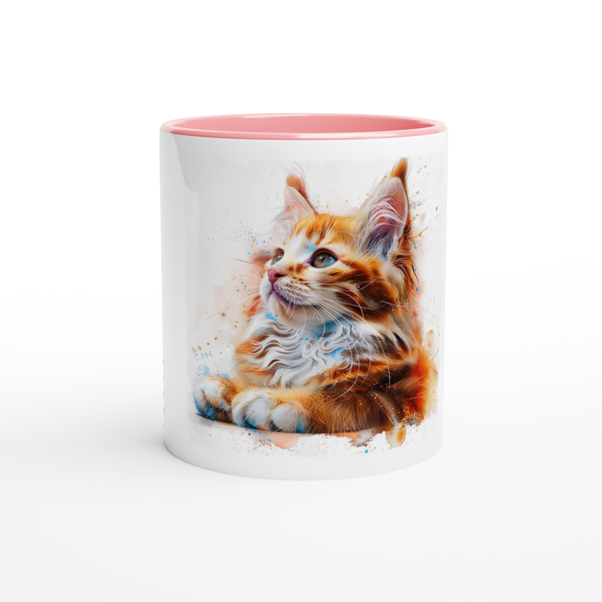 Kattunge i akvarell – 11oz Keramikmugg med färgad insida och handtag 3 bed097f3-963b-439f-9948-47ae32ec0bb4