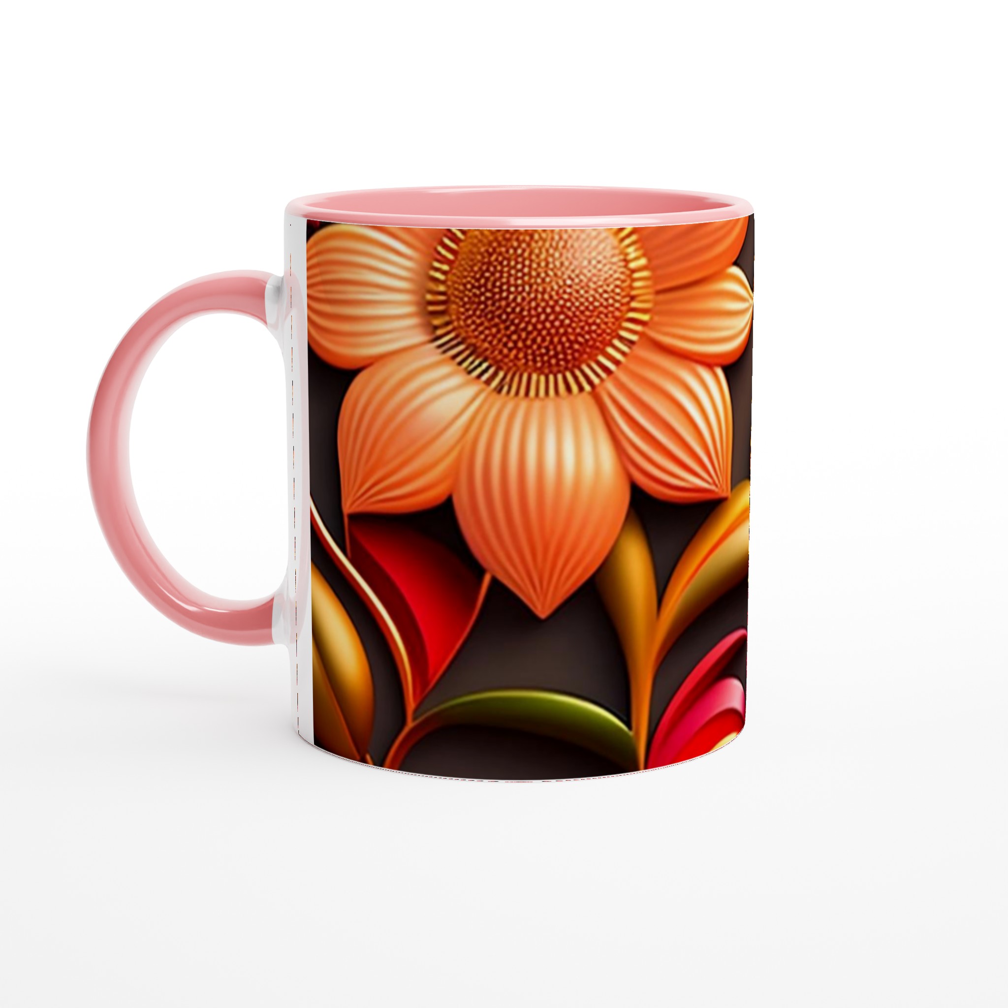 Vit 11oz keramisk mugg med färgstarkt blommönster i livfulla nyanser 6 bf232dae-217d-4a11-91fa-47e631654096