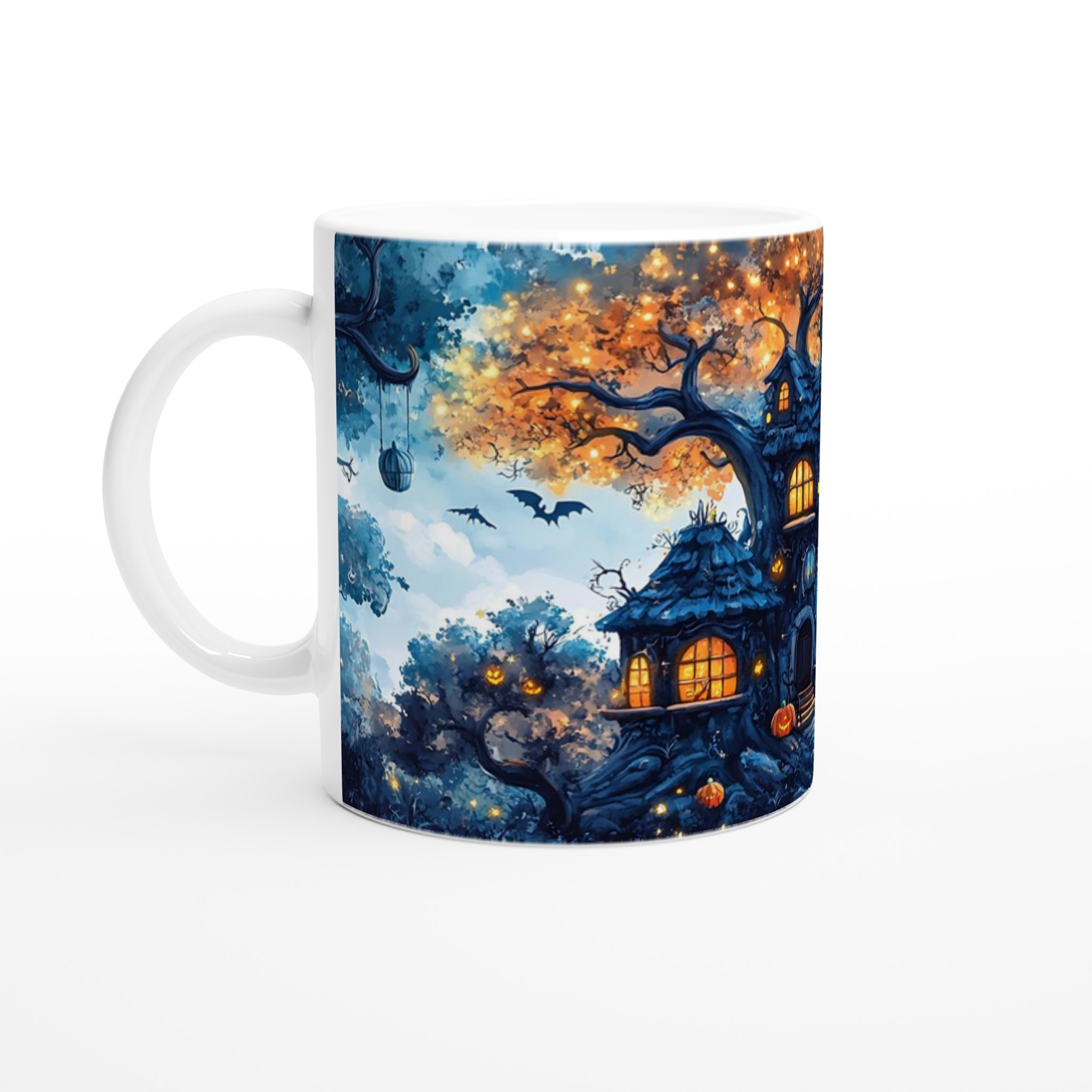 Mystisk Halloweennatt Mugg – Drömsk Trädhusdesign i Klara Färger 1 bf7052ec-a526-42b8-aa13-8781202993ef