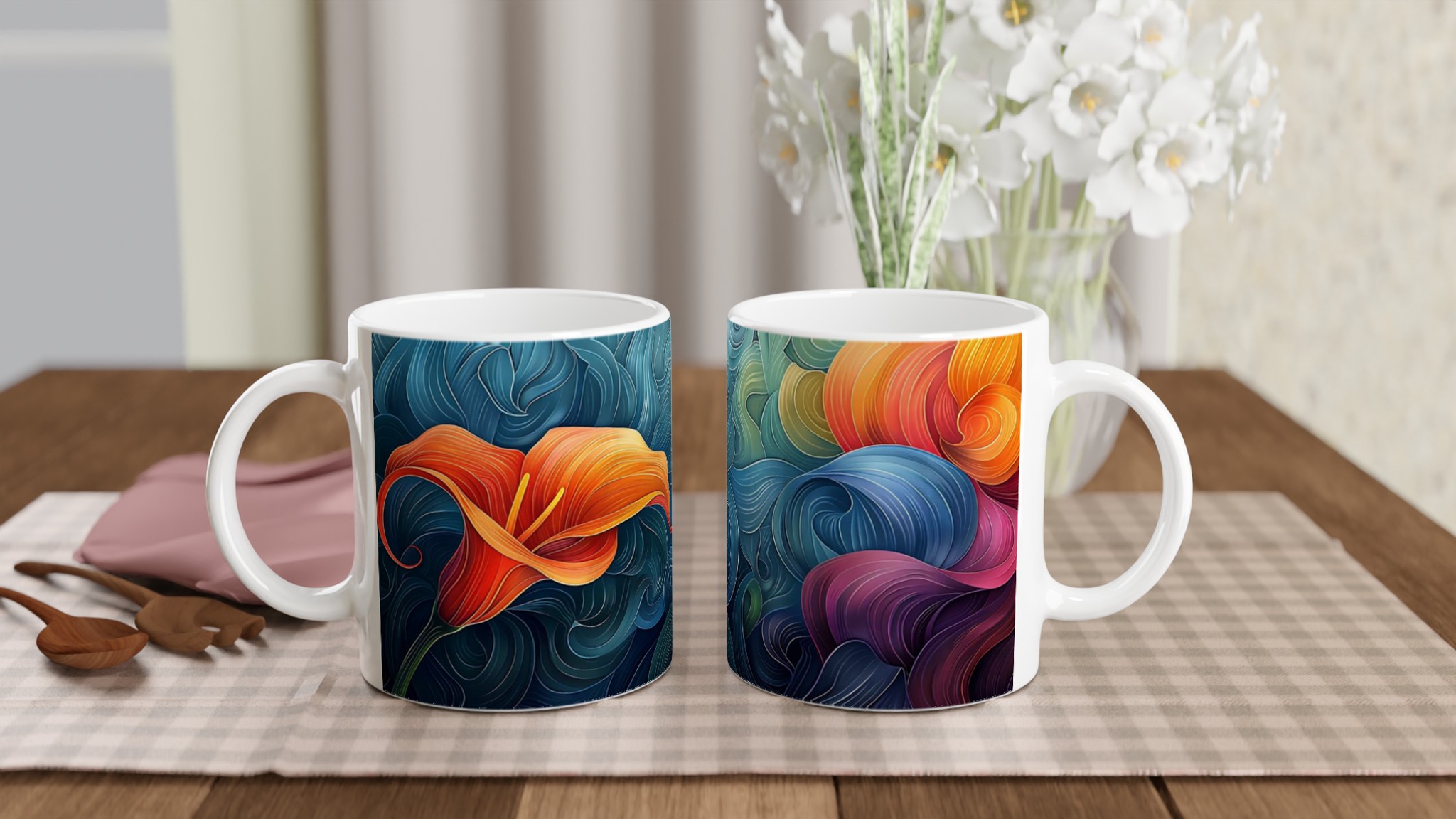 Abstrakt Blomsterprakt Mugg – Vågmönstrad Keramikmugg i Levande Färger, 11oz 10 bfb8b8c1-dd8d-46c5-b39a-5ed9780746fa