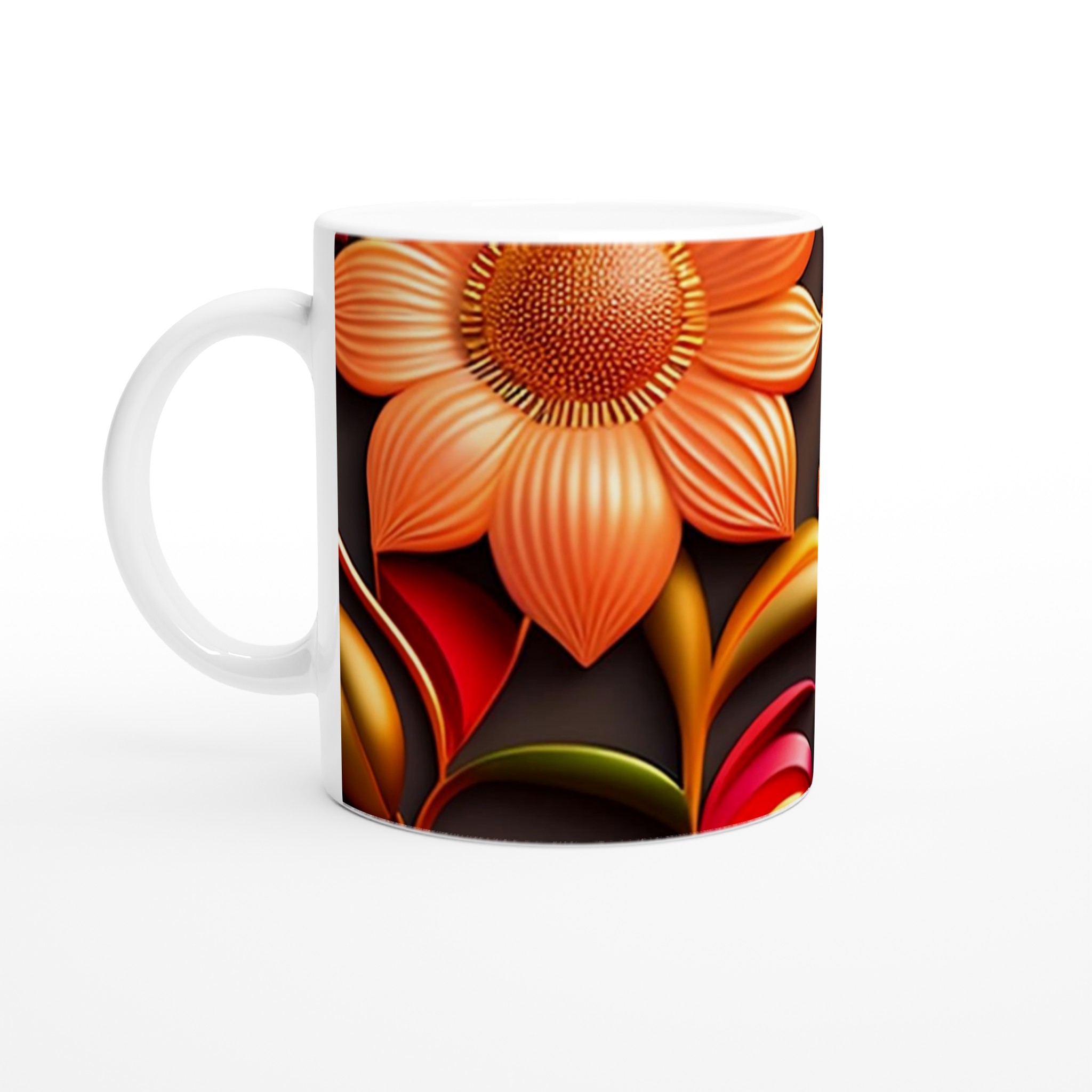 Vit 11oz keramisk mugg med färgstarkt blommönster i livfulla nyanser 1 bfed09ac-a159-42d6-9c5b-498fcb4836a9