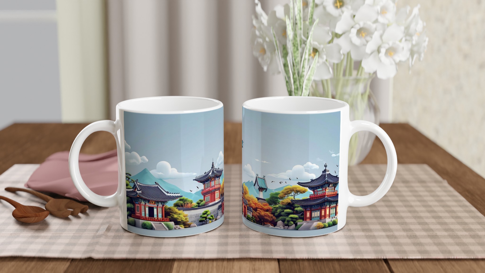 Koreansk Stadssilhuett Mugg - 11oz Keramisk Kaffekopp i ditt val av 7 livfulla färger 10 c01c0add-a165-46ee-9b2e-34422eb7b72e