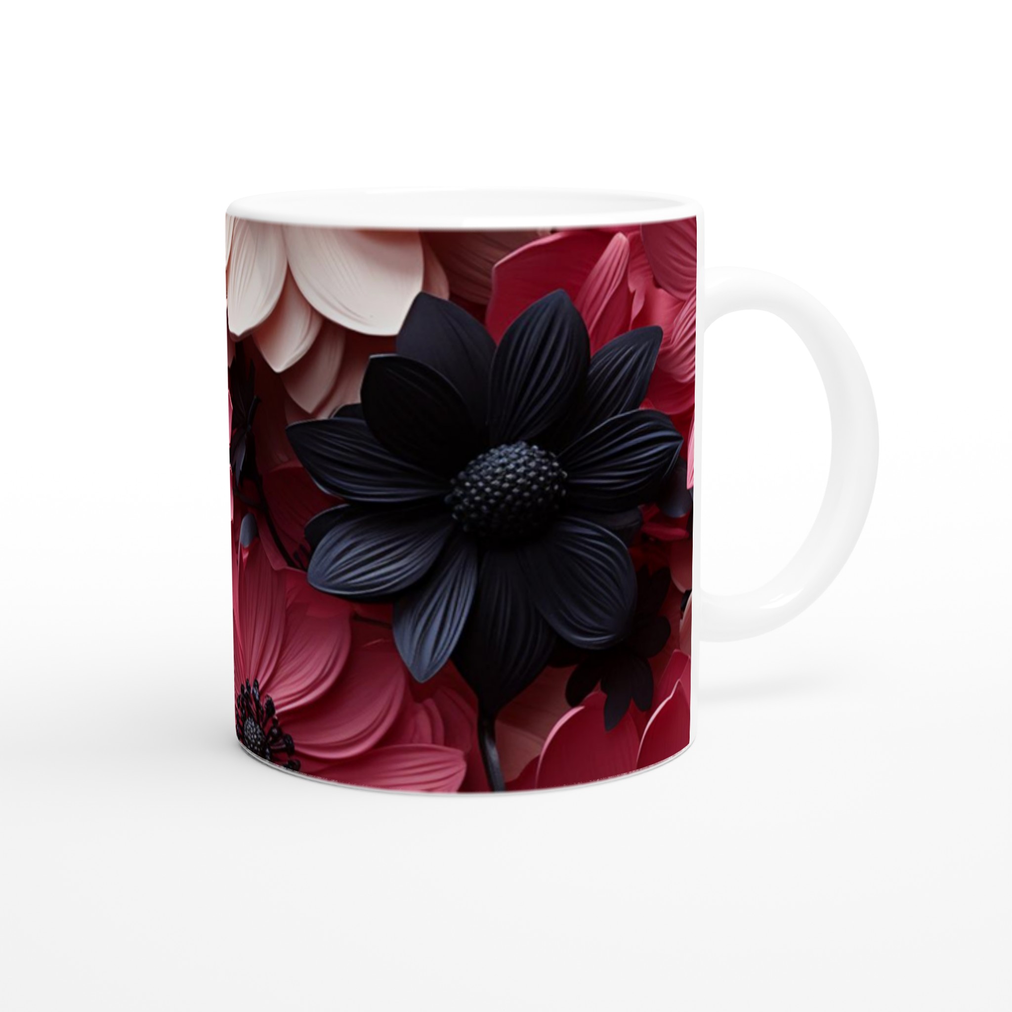 Vit 11oz keramisk mugg med blomstrande design i flera färgstarka nyanser 9 c021c03c-ebbe-45f0-9a22-12bf93a6c9c1