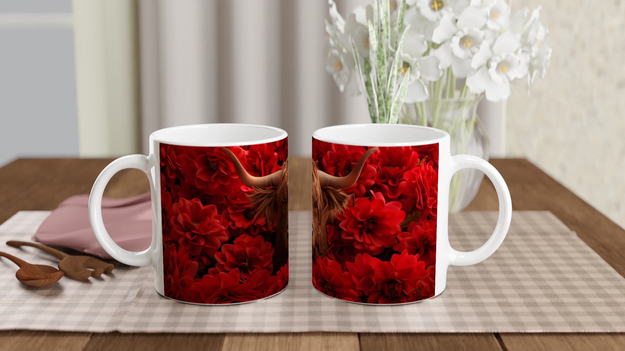 Red Blossom Highland Bull Keramikmugg – Rustik Charm i 7 Färger 10 c02bb8d9-1e60-4b7d-be3c-facf045130e9