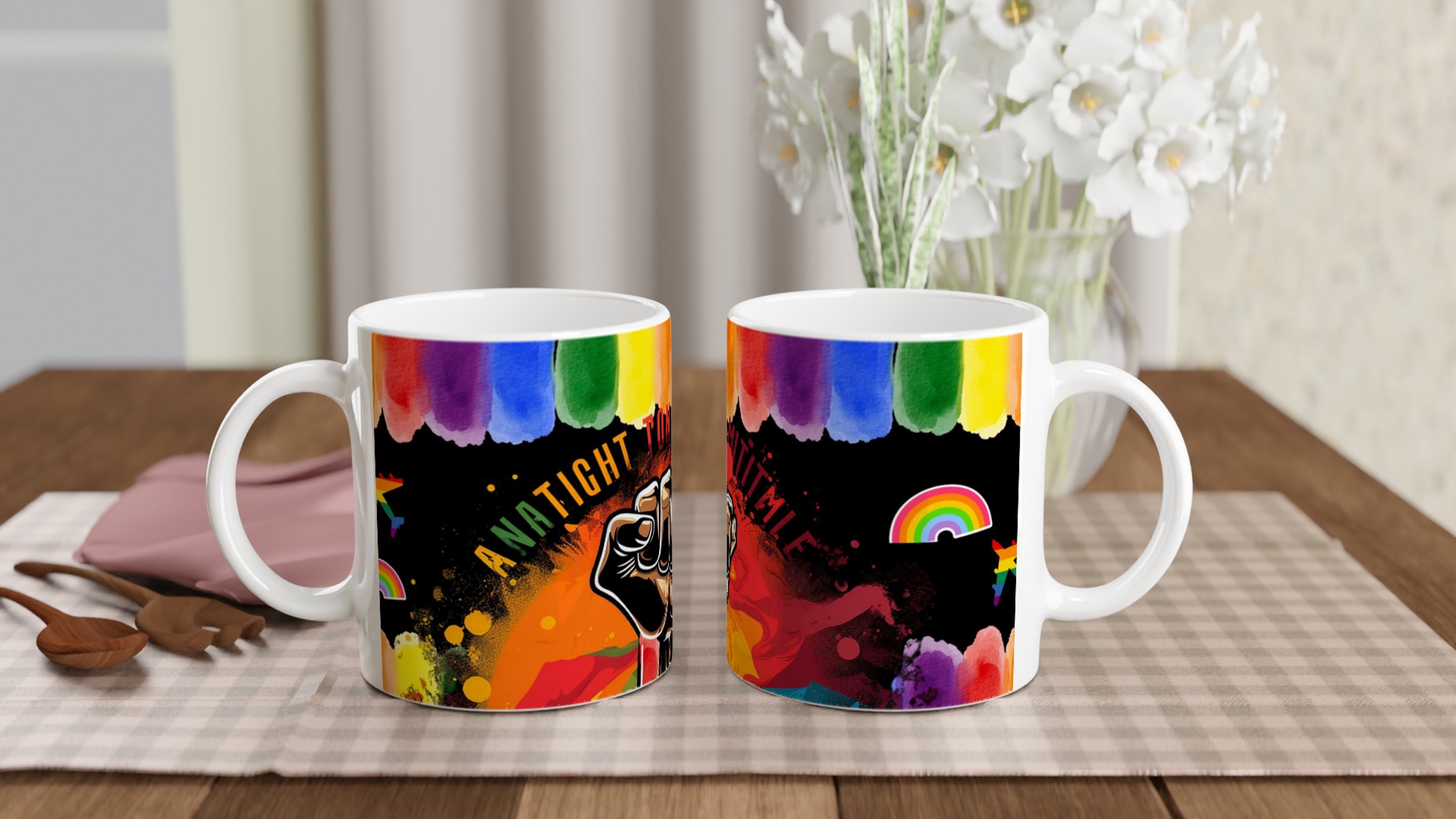 Vit 11oz keramisk mugg med färgstarkt kraftfullt motiv och regnbågsinspiration 10 c07ebc08-704e-4e72-9a3f-6ee9a19963c8