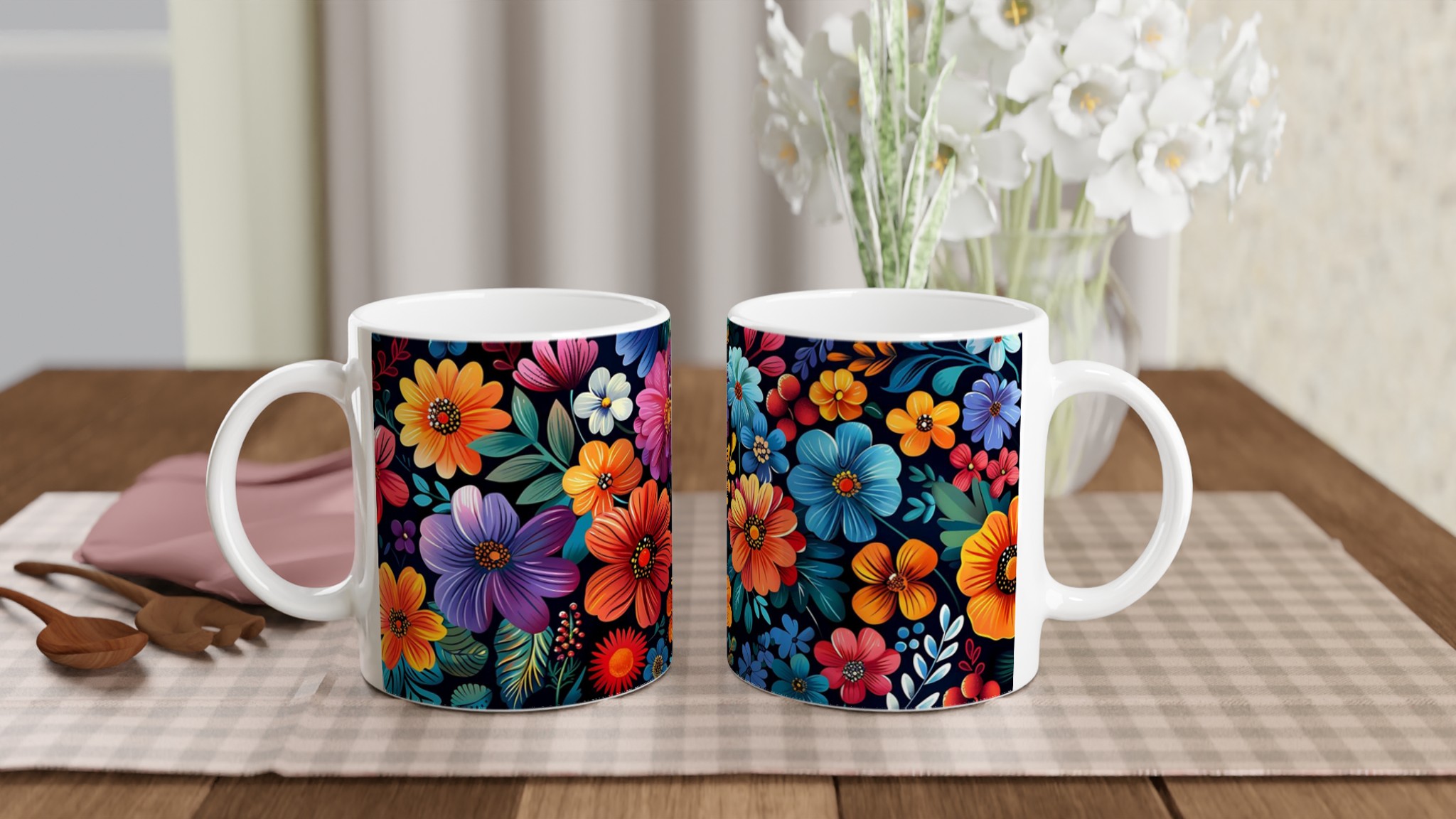 Färgsprakande Blommönster Mugg – 11oz Keramisk Kaffekopp för en Glad Start på Dagen 10 c0a7c692-534e-48c6-9722-e21d3f1c1ef4
