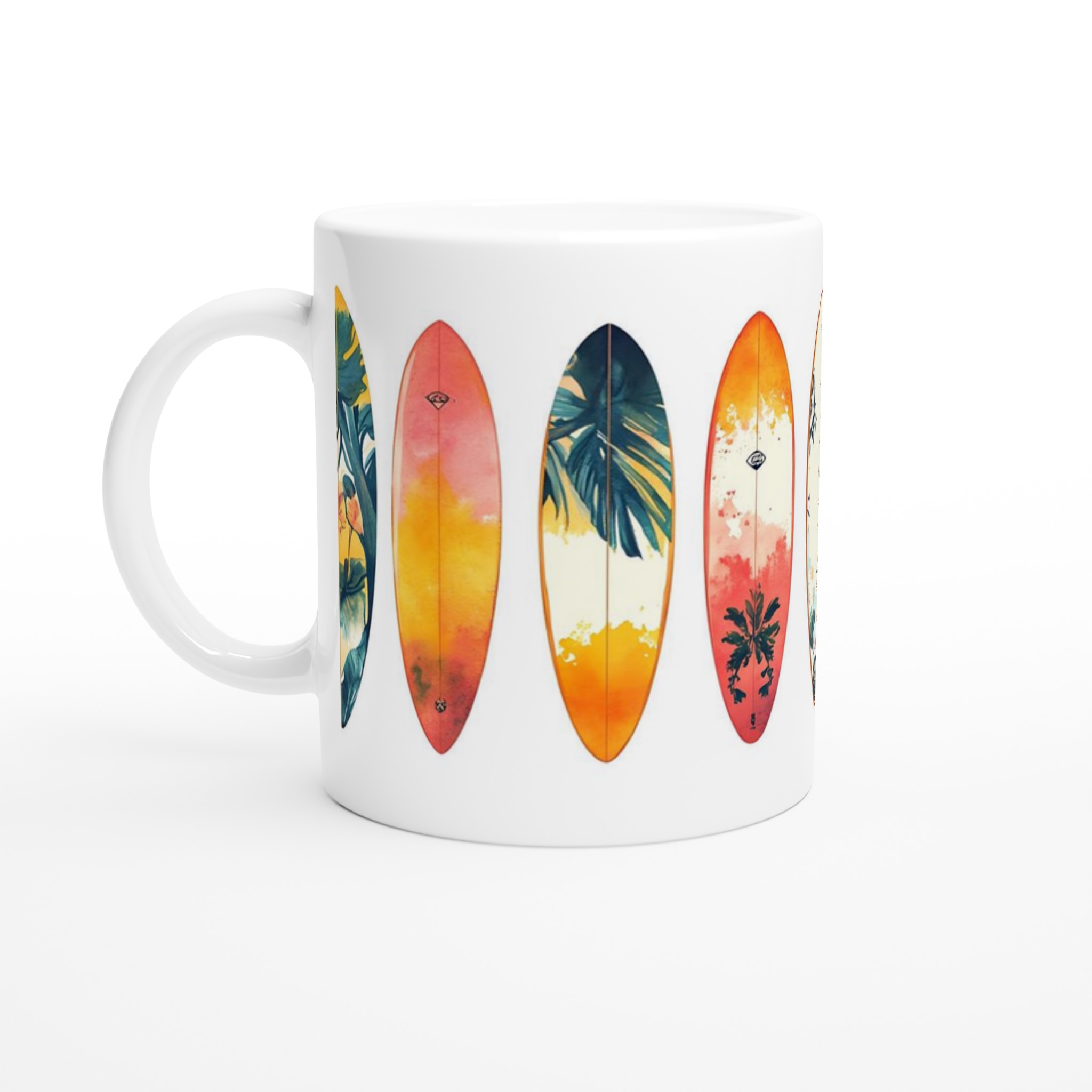 Summer Vibes Surfboard Mugg – 11oz Keramisk Mugg med Tropiska Akvarellmotiv i Sju Levande Färger 1 c0d691ba-7f0f-4894-b2ab-2a27e895df55