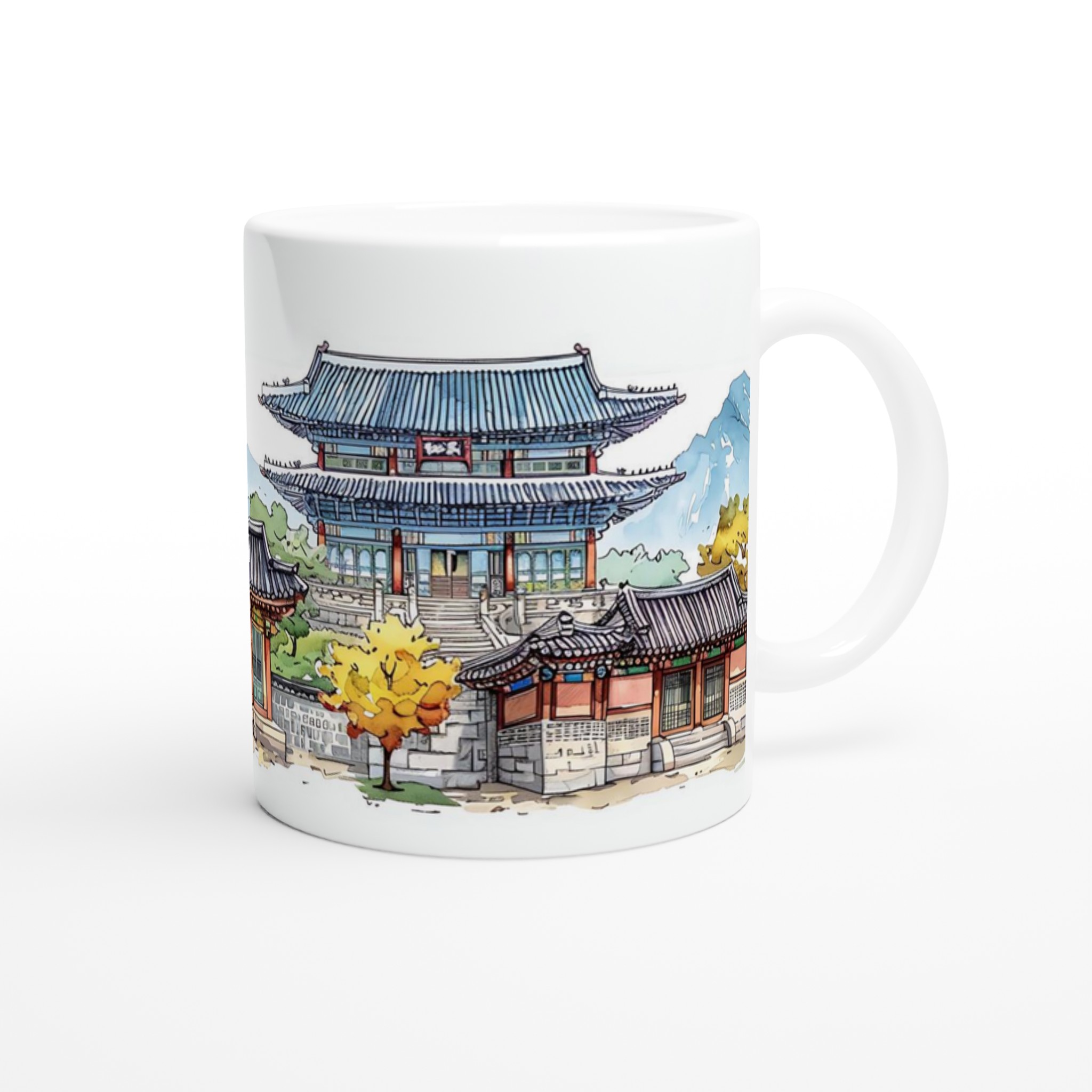 Seoul Skyline Akvarellmugg – Koreansk Arkitektur & Bergmotiv, 11oz Keramisk Mugg i Valfri Färg 9 c104d7c1-91a7-422b-9df8-f5c8b1c3dbdb