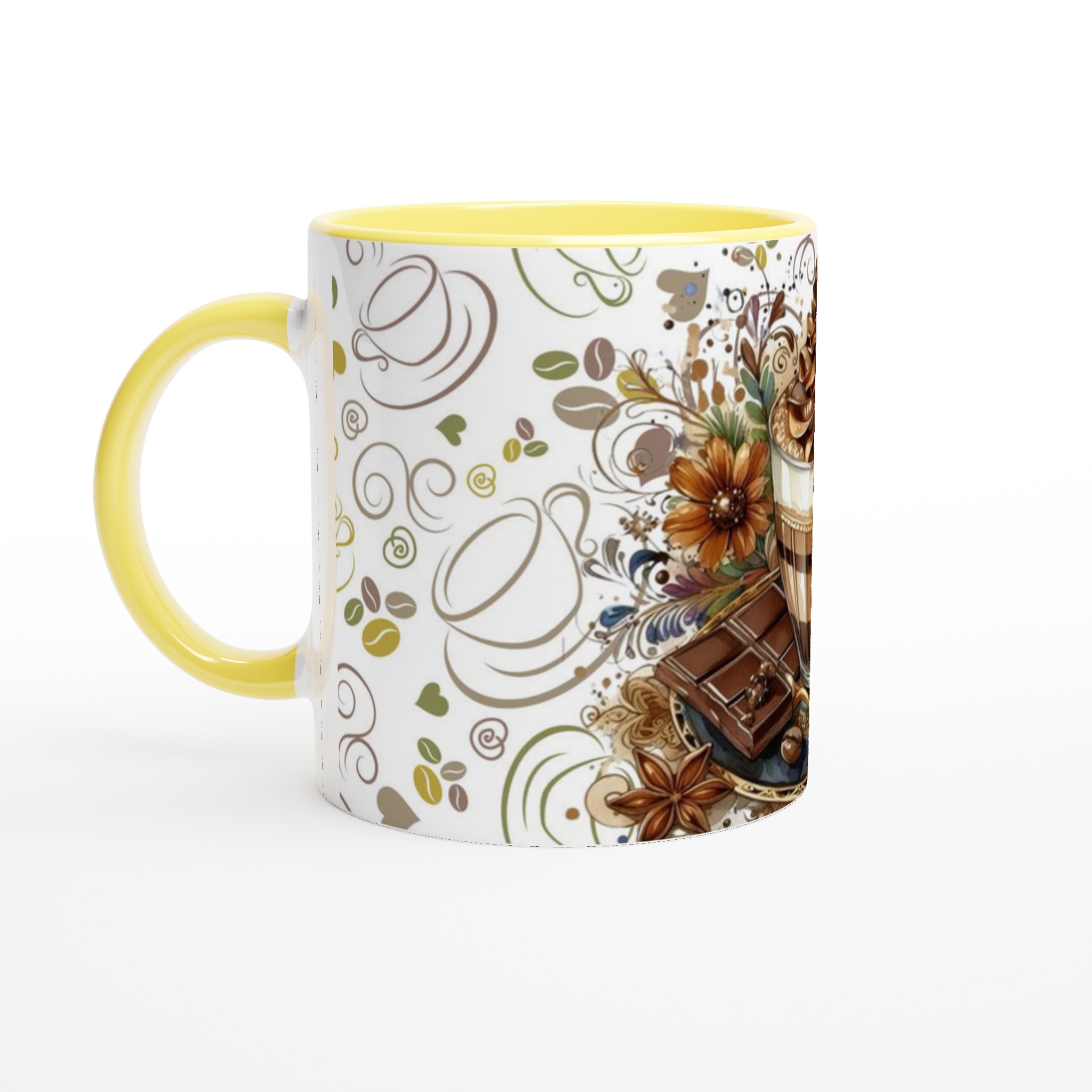 Vit 11oz keramisk mugg med elegant kaffemotiv i varma jordtoner – välj din favoritfärg 3 c1326c9d-1647-4ccd-98ac-677e687f95d4