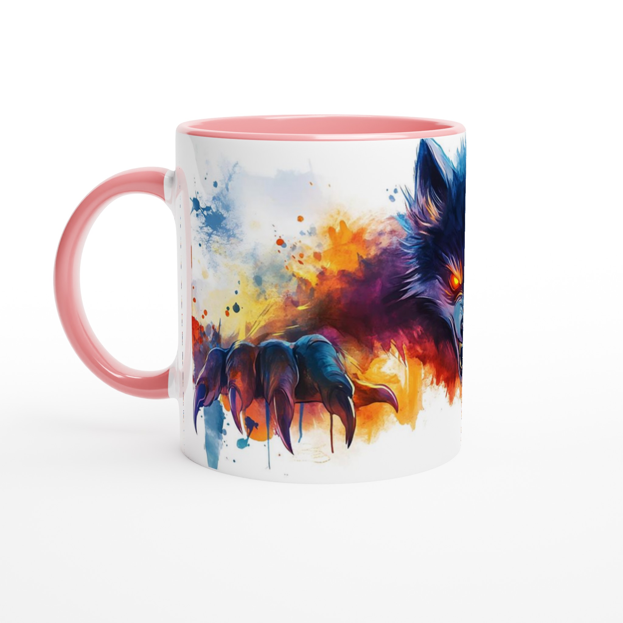 Mörk Varg Akvarell Mugg - Eldiga Ögon & Klor, 11oz Keramikmugg i ditt val av färg 6 c1675e0a-d50b-4fc2-b159-427b5c6fdb9c