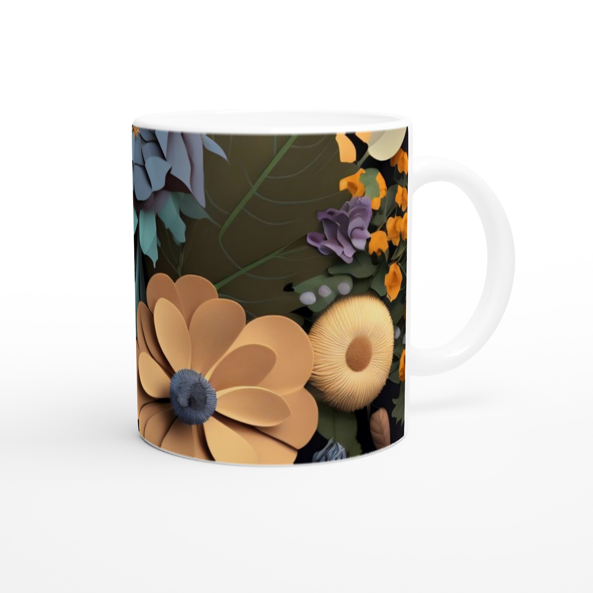 Vit 11oz keramisk mugg med blomsterdesign i varma, sofistikerade toner – välj bland sju livfulla färger 9 c16a929e-e929-4692-985c-50239379d917