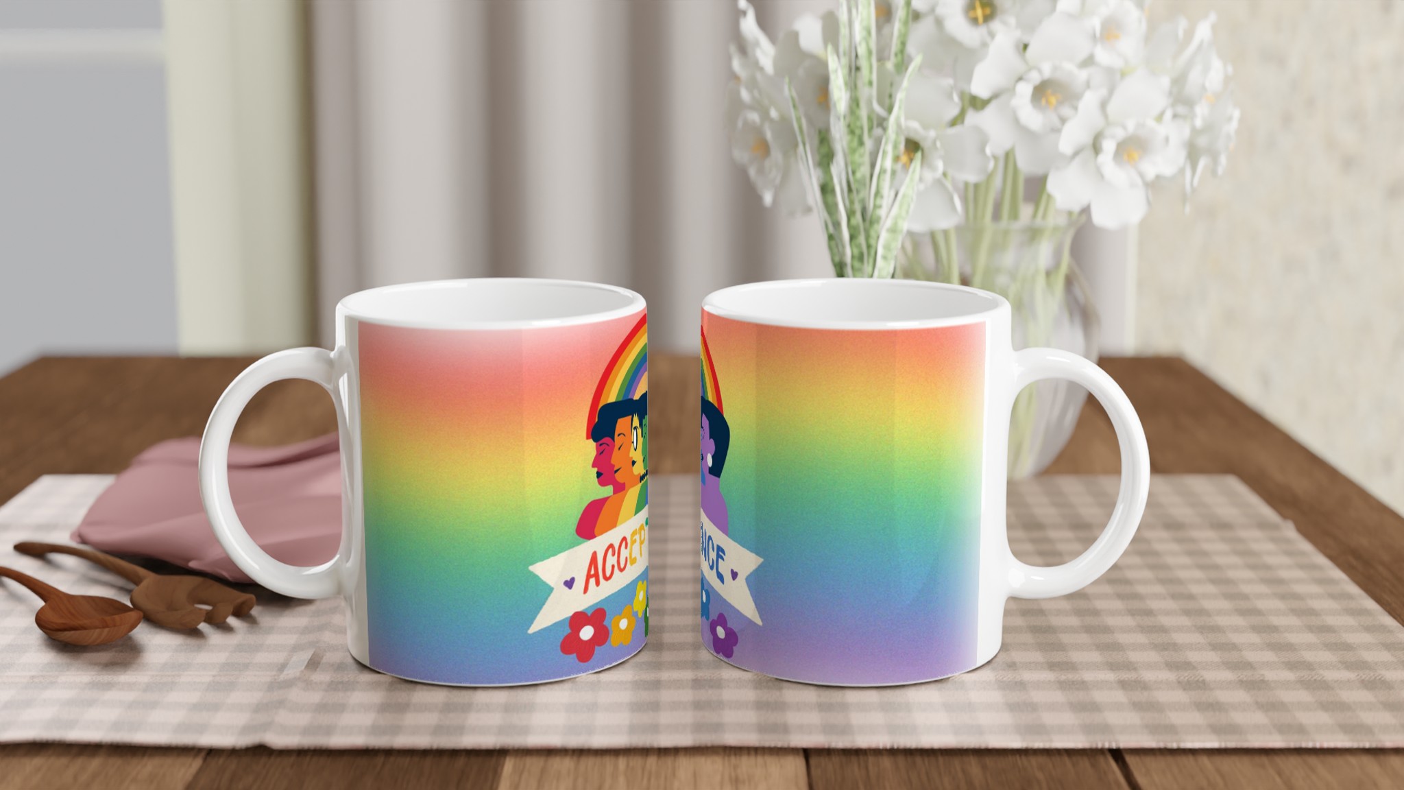 Vit 11oz keramisk mugg med colorfullt Acceptansmotiv – välj bland sju livfulla keramiska färger 10 c1770313-ea33-4fb9-809e-8ef52b9aca2e