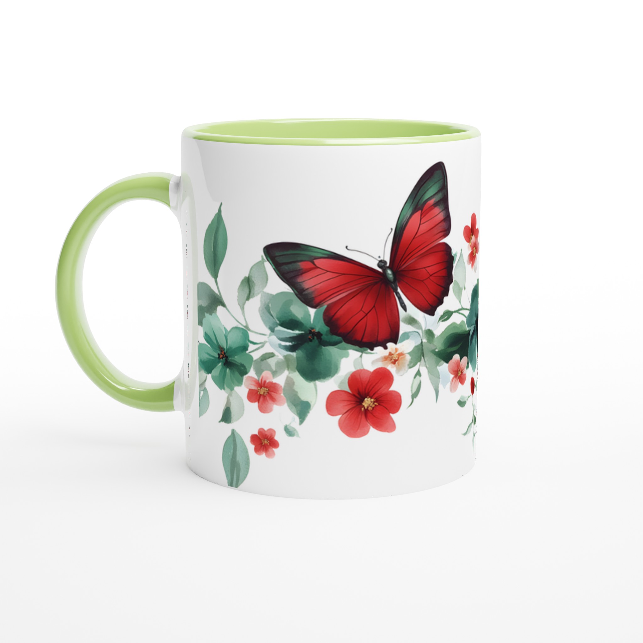 Fjärilsdröm 11oz Keramisk Mugg – Akvarellblommor & Röda Fjärilar i Valfri Färg 7 c1a4d6b6-5605-4f65-854b-ba71a36158a6
