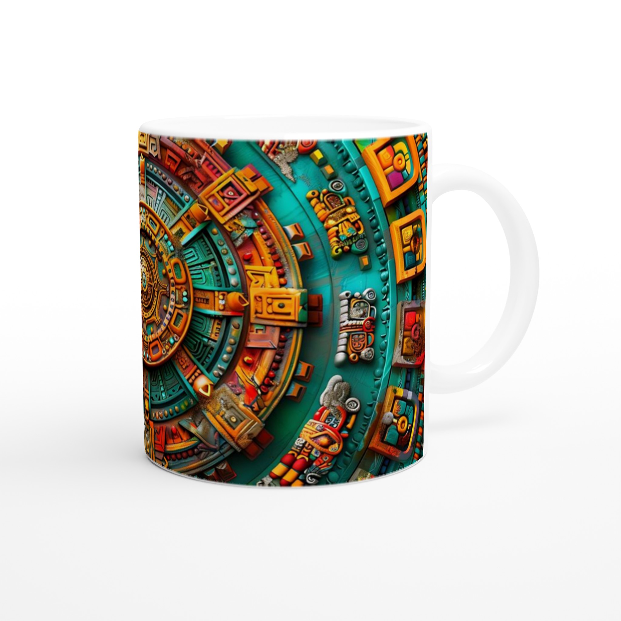 Vit 11oz keramisk mugg med färgstarkt aztekiskt mönster – välj bland sju unika färger 9 c1b338c0-323f-4f6c-9979-fb0b5f92b32c