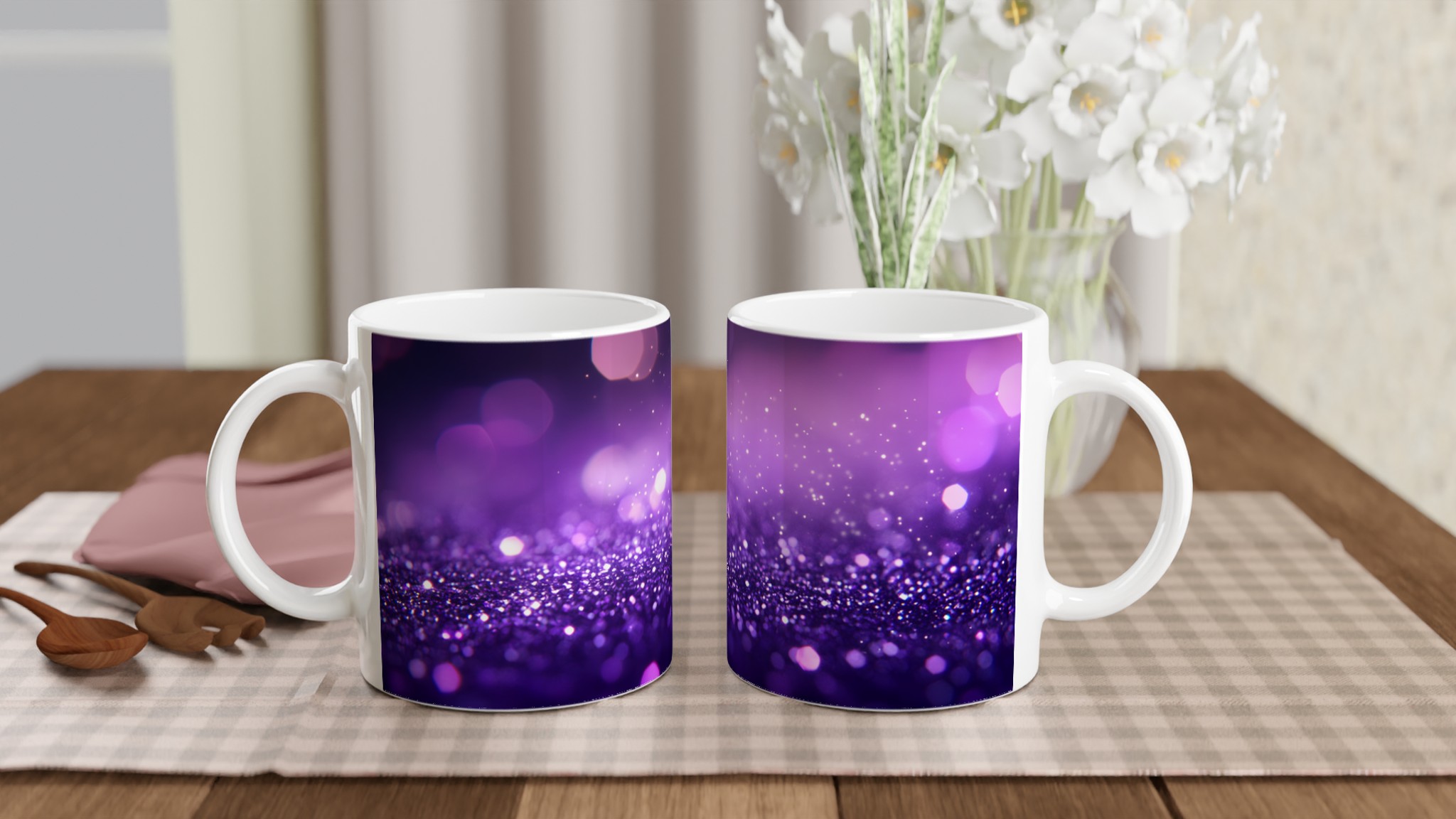 Glittrande Keramikmugg i Lila Nyanser – 11 oz Vit Mugg för Magiska Morgnar 11 c1c0420c-47bf-4fbd-89de-a7cdeb0c13dd