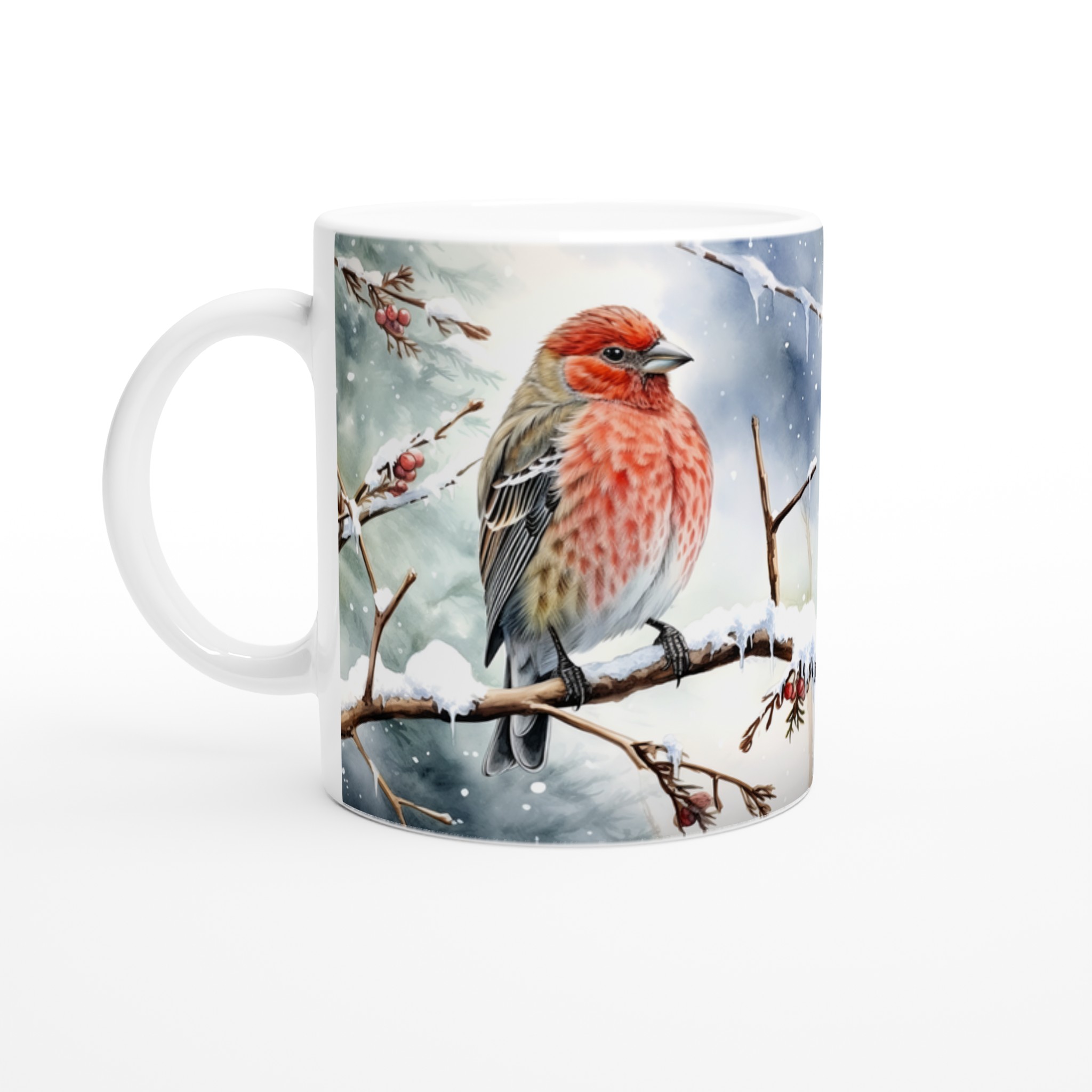 Vit 11oz keramisk mugg med vinterfågelmotiv – välj bland sju vackra keramfärger 1 c1fa404a-a2de-4049-a14d-717cc3502e43