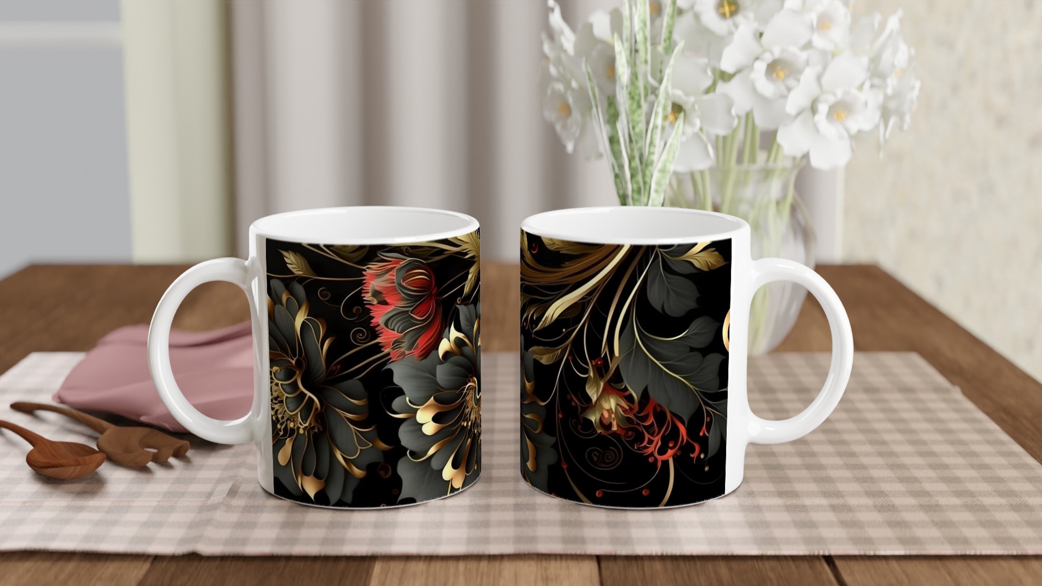Elegant 11oz Keramisk Mugg med Gyllene Blommotiv – Välj Bland Flera Färger 10 c233c63f-4760-42f3-8b07-83e1bfb1e71a