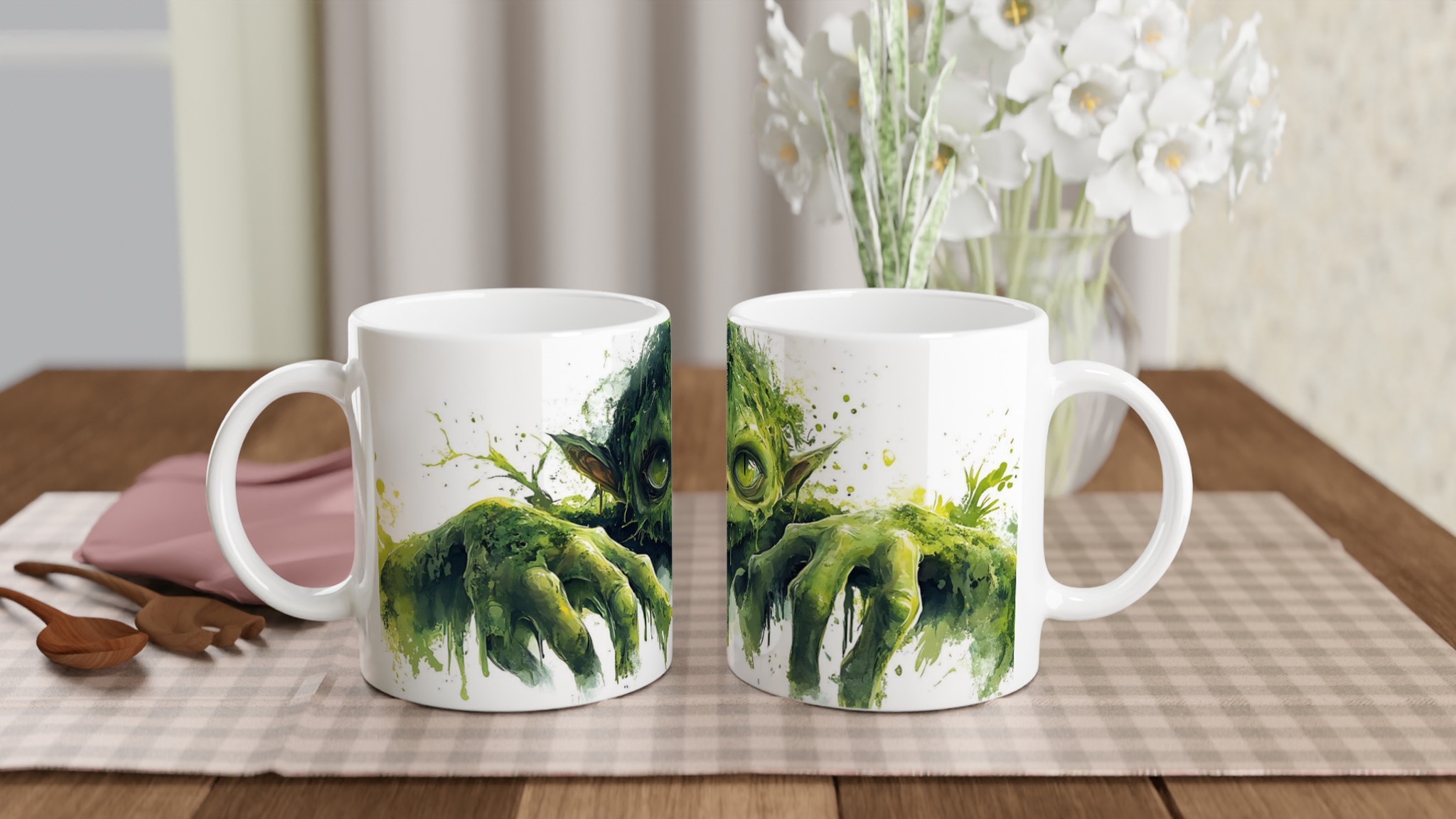 Mysterisk Grön Varelse Mugg - Unik Keramisk Mugg med Akvarell Yoda-inspirerad Design, Välj din färg! 10 c25ff440-062a-4fcf-ad28-0f5692fed039