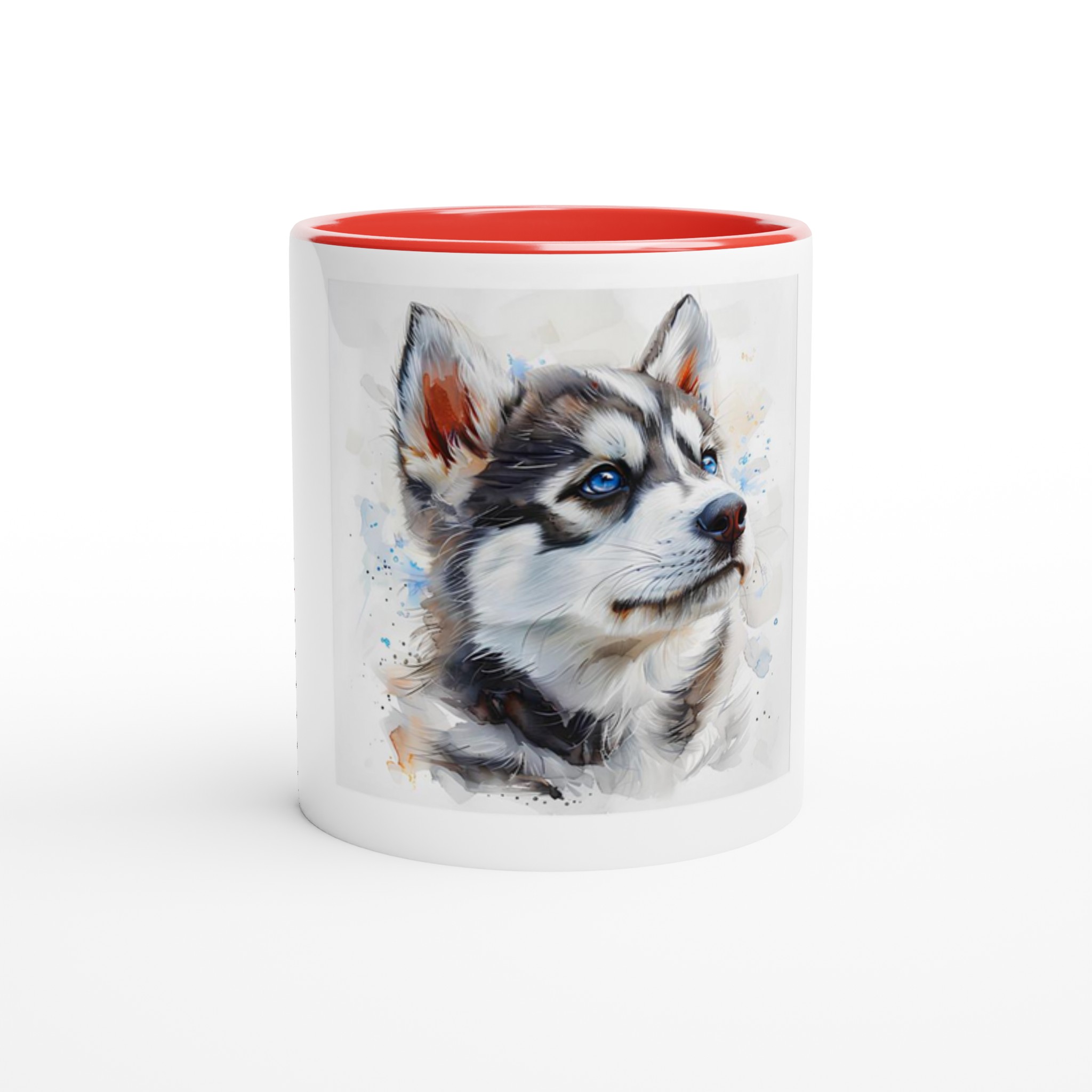 Vacker Husky Valp Akvarell Keramikmugg – Färgad insida & handtag i ditt val av 6 nyanser 2 c2967e04-9b93-4649-ada1-dda313e11aac