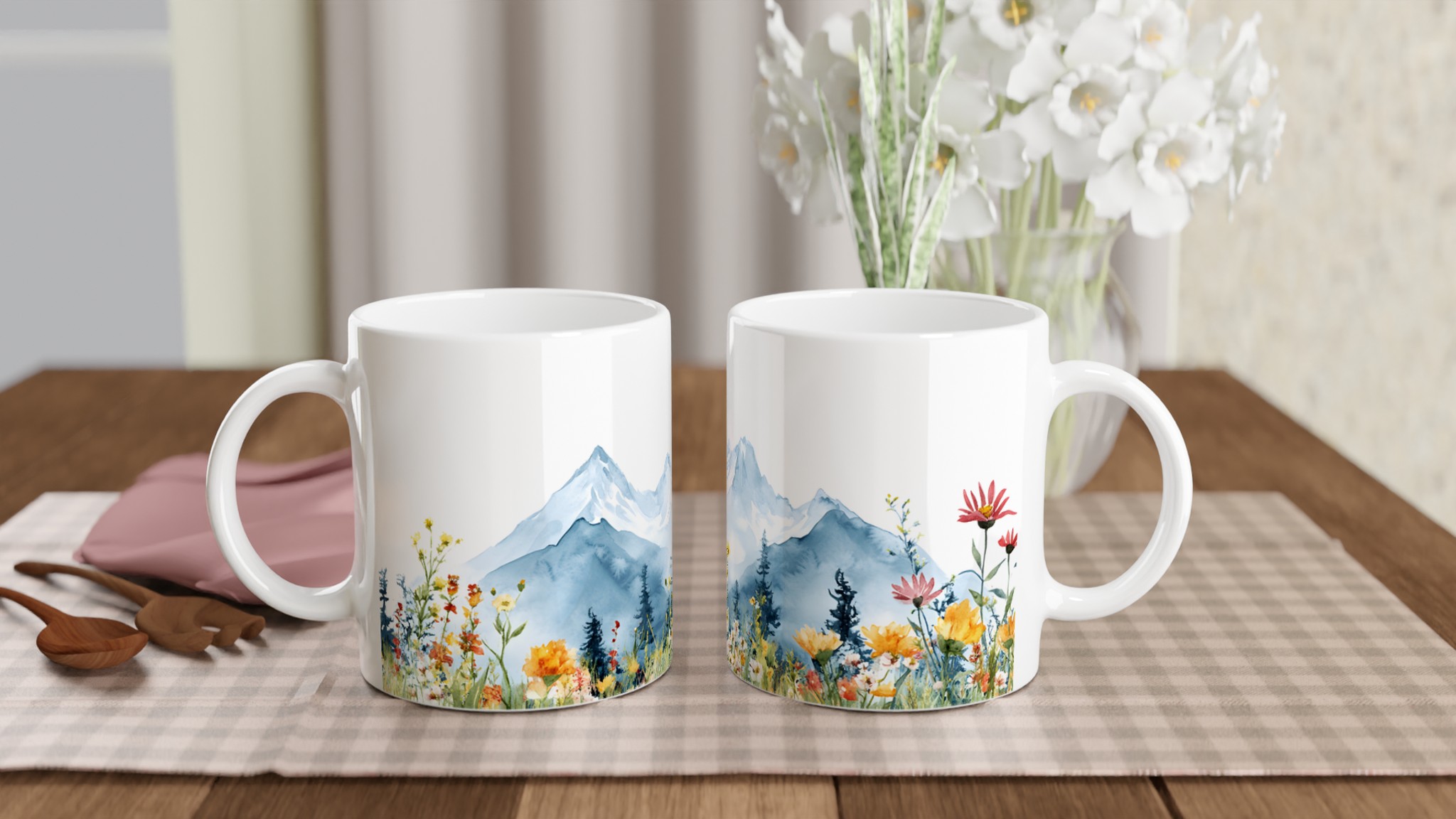 Akvarell Berg & Vildblommor Keramikmugg – Din 11oz Favorit i Väljfri Färg 10 c2a5ab35-e2f9-48e1-b9af-9a227e8ab4b5
