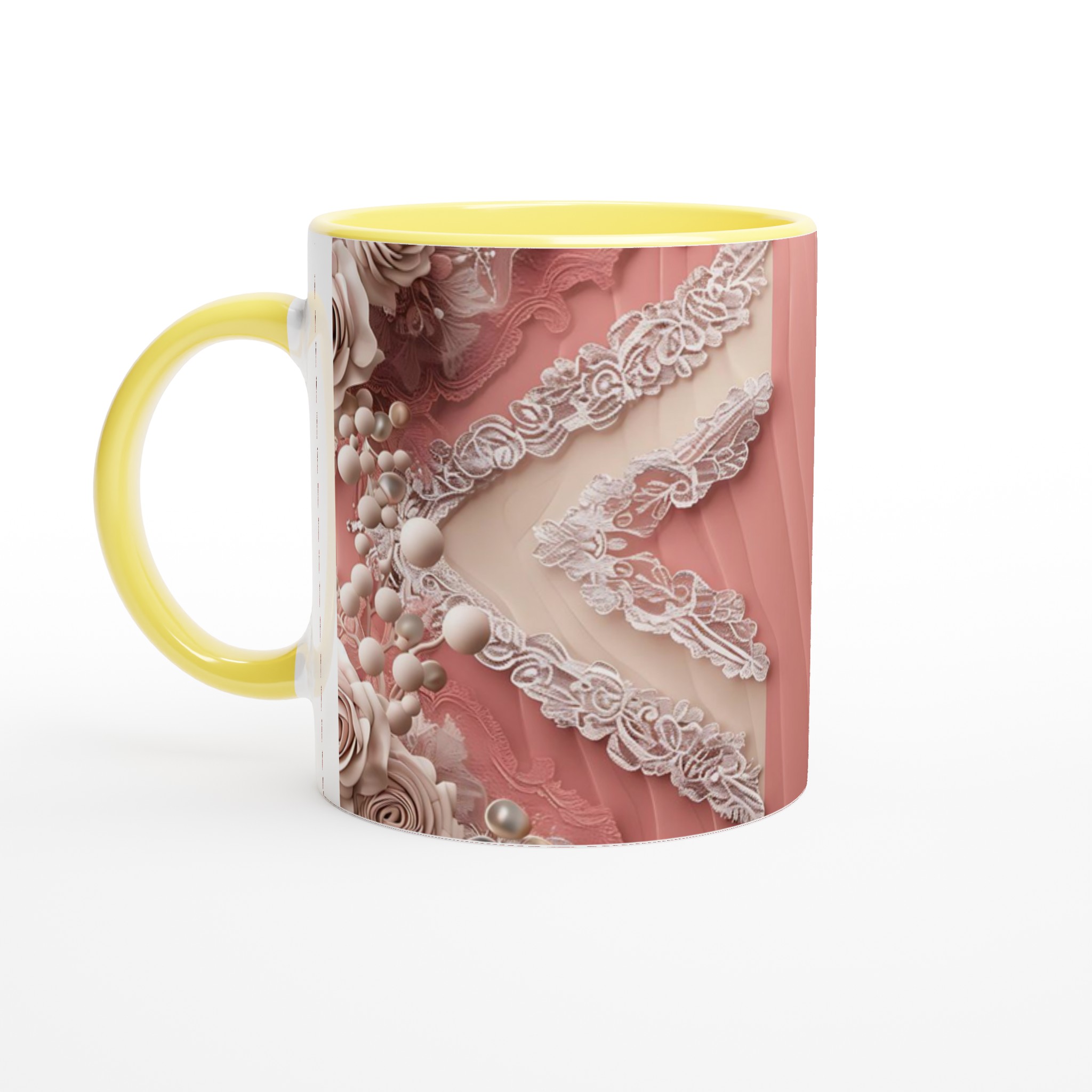 Vit 11oz Keramisk Mugg med Elegant Rosornament - Välj Din Favoritfärg 3 c2f0c38c-f06a-4b79-aa17-e099d53d762b