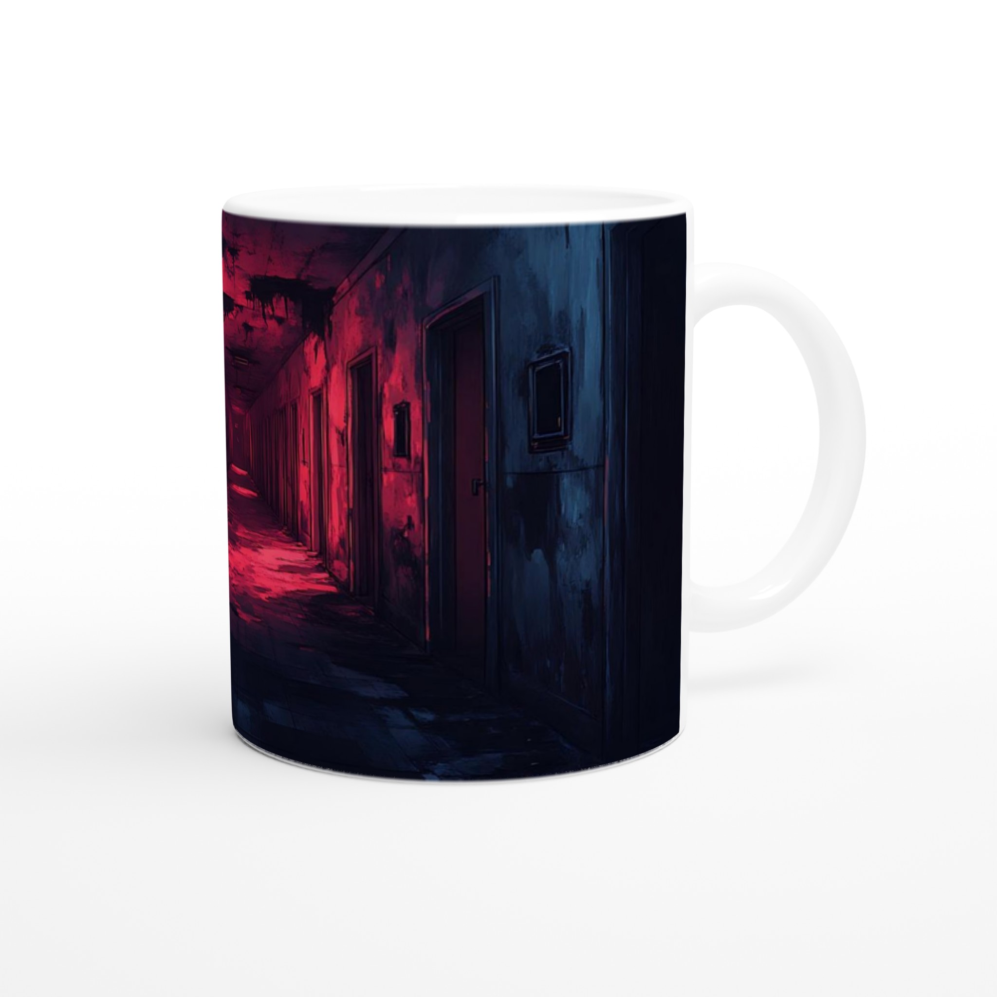 Spooky Hallway Mug – 11oz Keramisk Mugg med Surrealistisk Skräckkonst & Färgval 9 c32342ed-df37-4873-967a-fa9f15efa252
