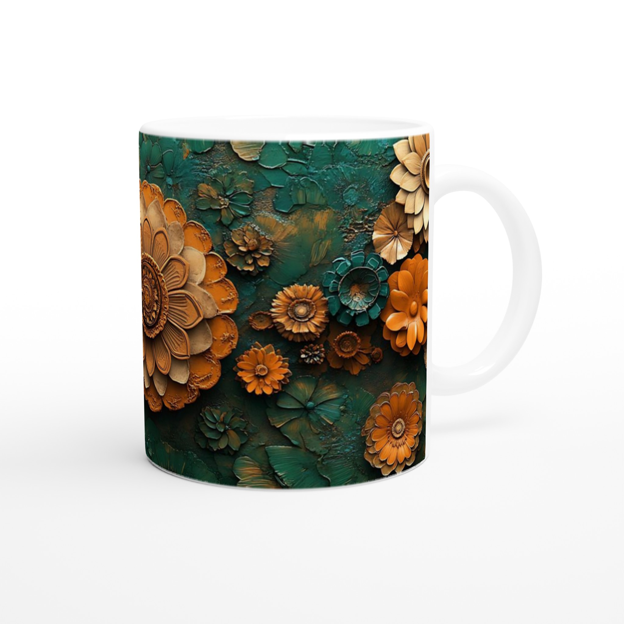 Mönstrad 11oz Keramisk Mugg - Blommönster i Bränd Orange och Teal 9 c348f78c-a49c-4166-8553-e6291a02db58