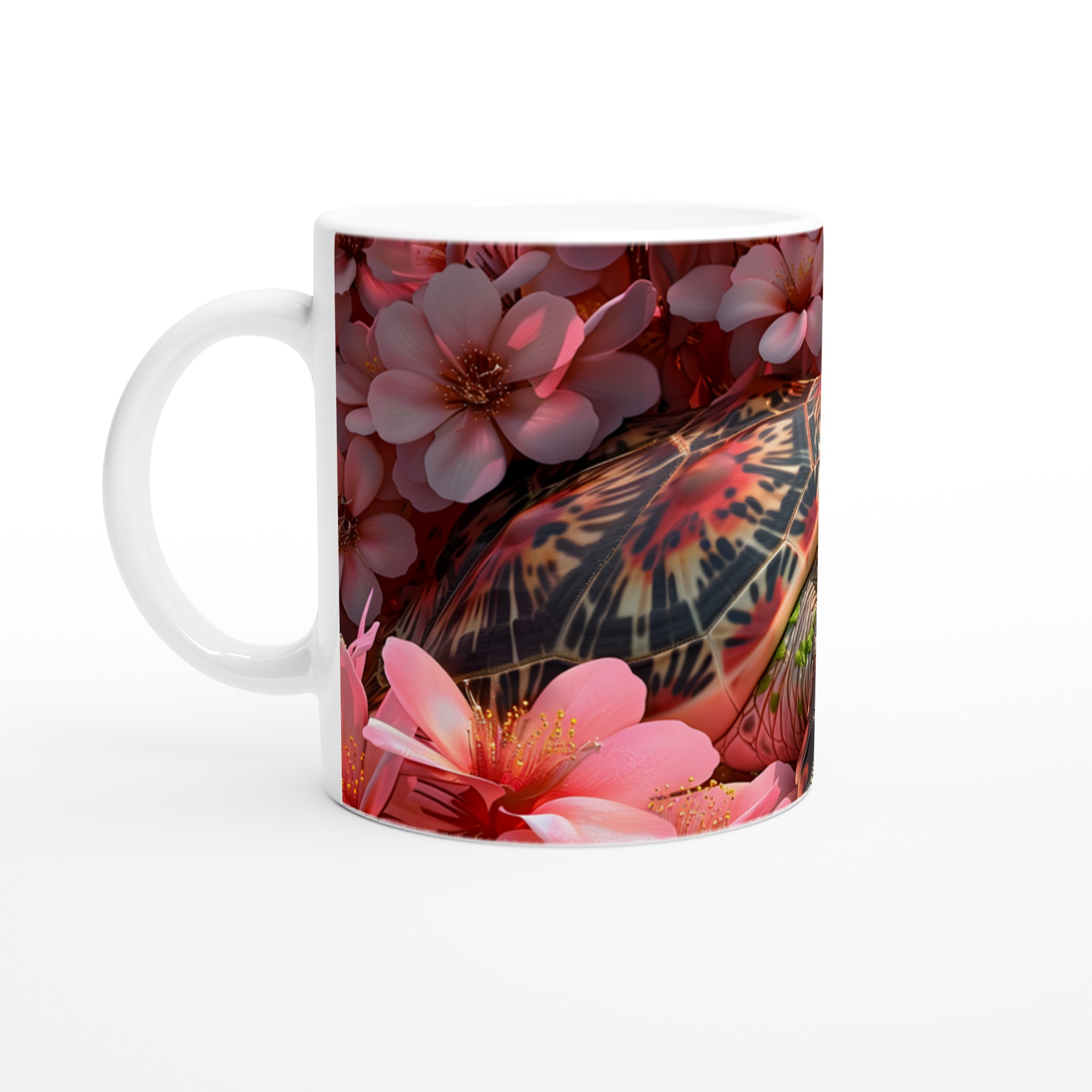 Förlora dig i våren: Sjösköldpadda bland körsbärsblommor - Vit 11oz keramisk mugg 1 c37cc594-0305-4c62-8261-249902ed1ea8