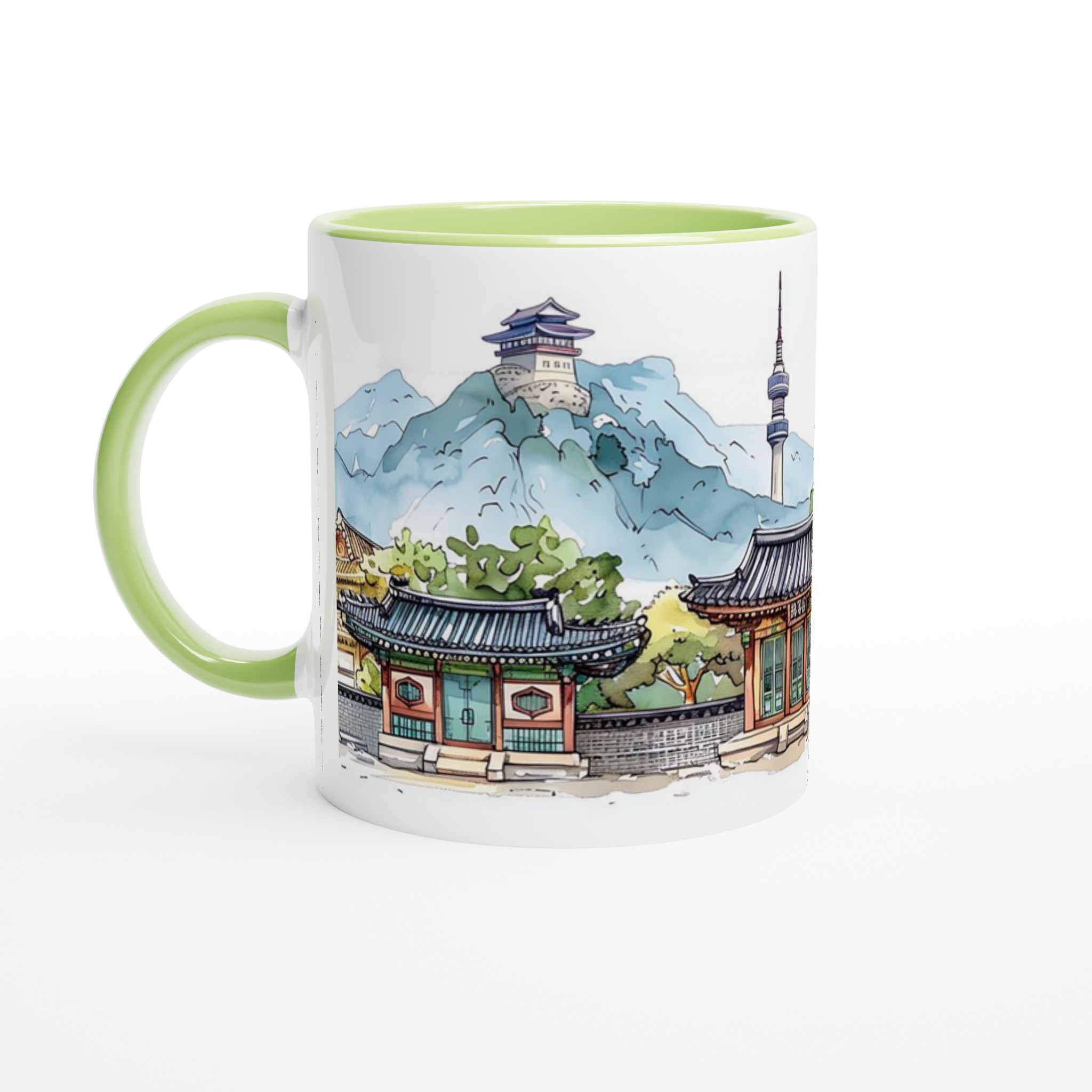 Seoul Skyline Akvarellmugg – Koreansk Arkitektur & Bergmotiv, 11oz Keramisk Mugg i Valfri Färg 7 c3b8ebde-4a93-44a8-b144-3cb74de2dc62
