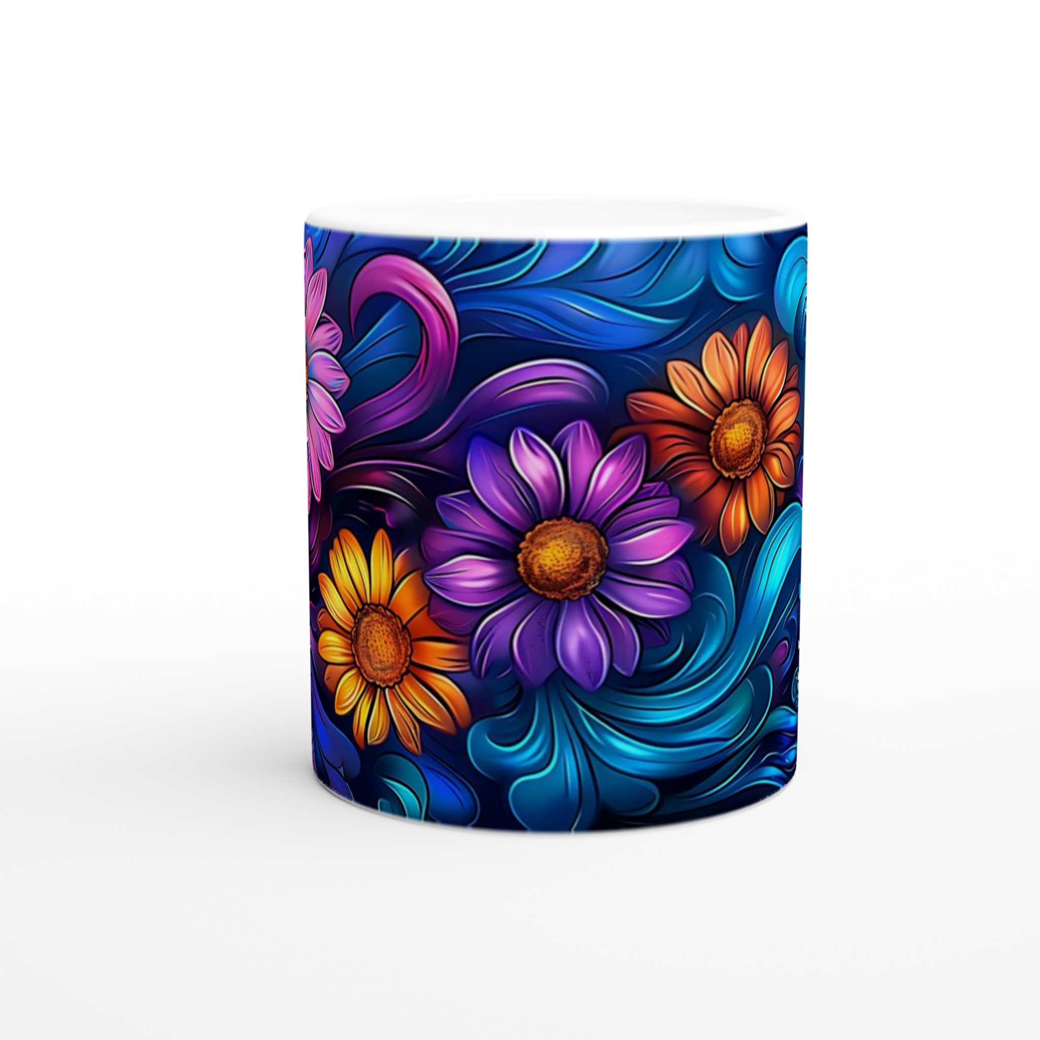 Färgexplosion Blommig Keramikmugg - 11oz Vit Kopp med Vibrerande Blommönster & Flytande Detaljer 8 c3c30520-6779-436b-8246-4cf1699b2106
