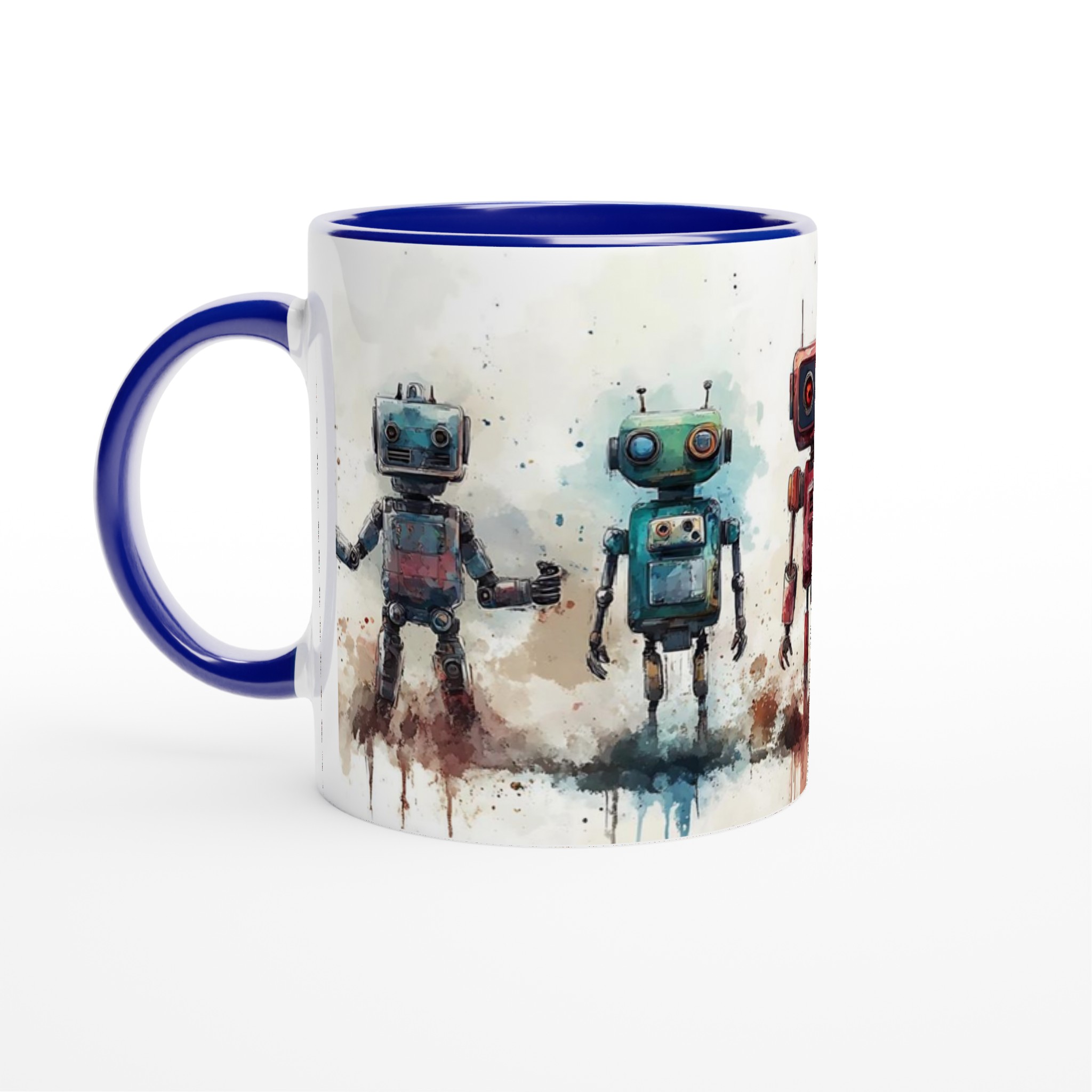 Retro Robot Vänner 11oz Keramikmugg – Konstnärlig Akvarell Design i Flera Färger 2 c3e6d914-7a31-4c9c-8050-90a080888ab2