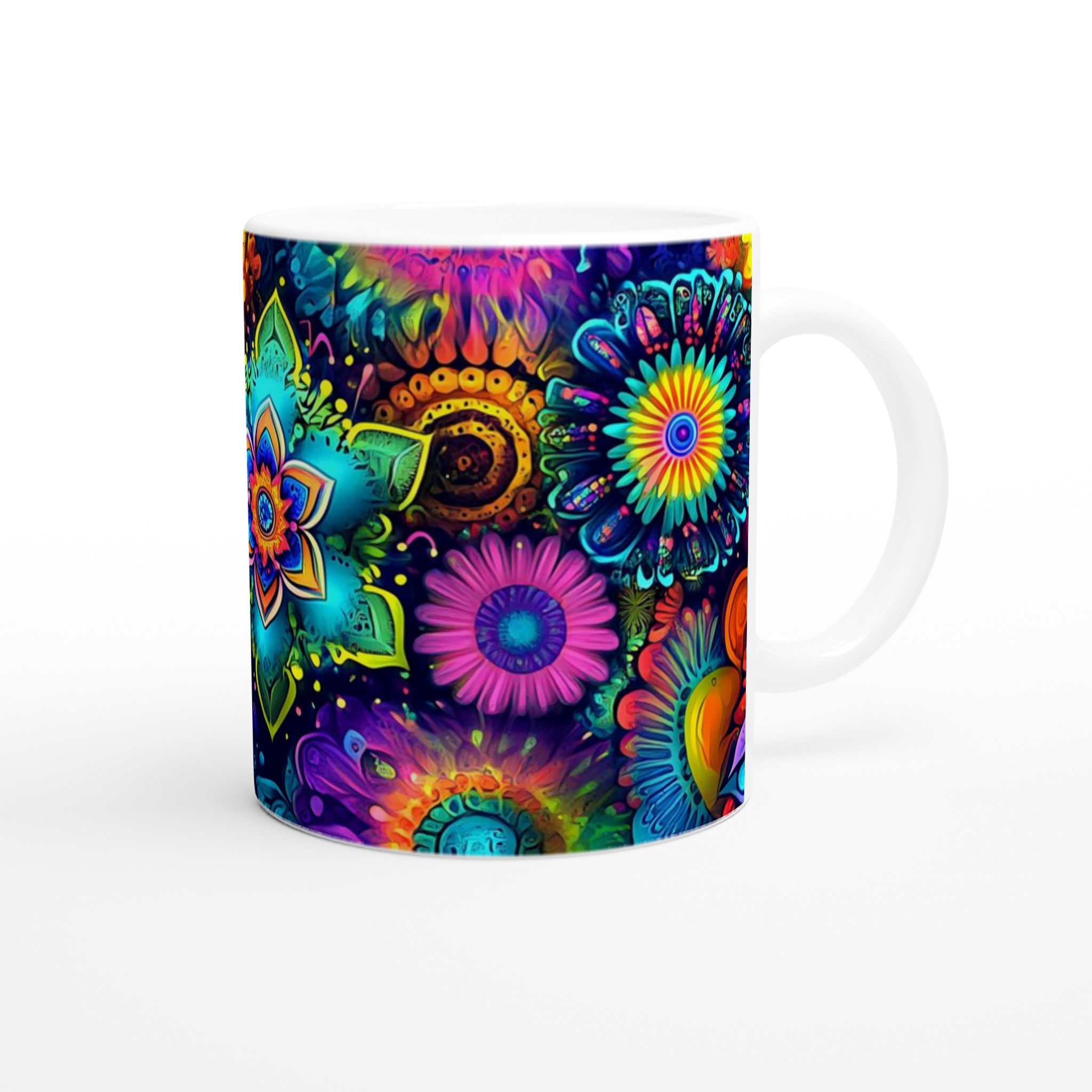 Psykedelisk Floral Mugg – Livfulla Mandala Blommor i 11oz Keramik, Välj Din Färg! 9 c4c51e0f-dfc5-4c63-b23f-a192822dd09d