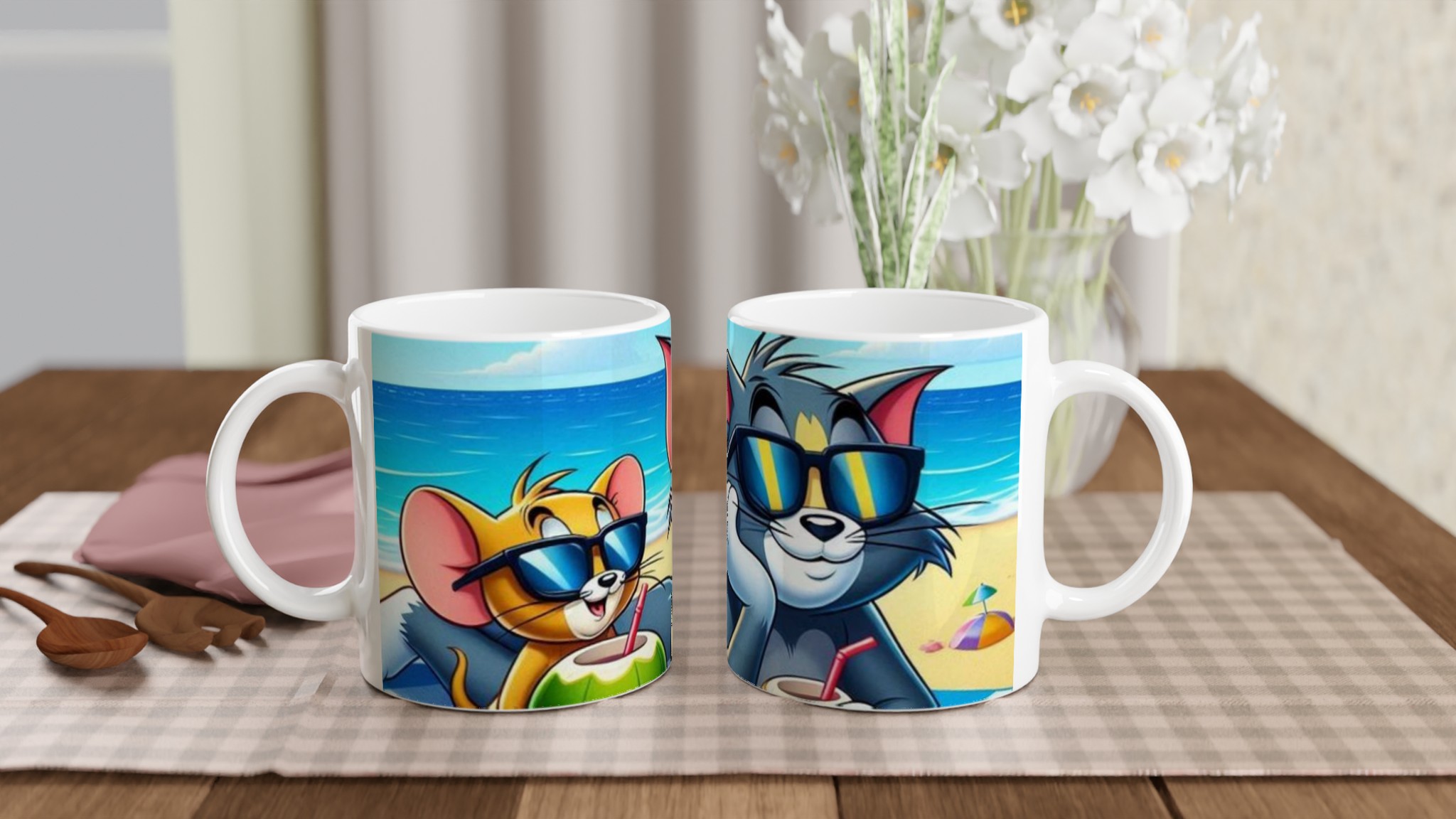 Vit 11oz keramisk mugg med Tom & Jerry – picknick-feeling i sju färgstarka nyanser 10 c4d6d842-84cc-4e97-9f2f-b62ff43a38b0